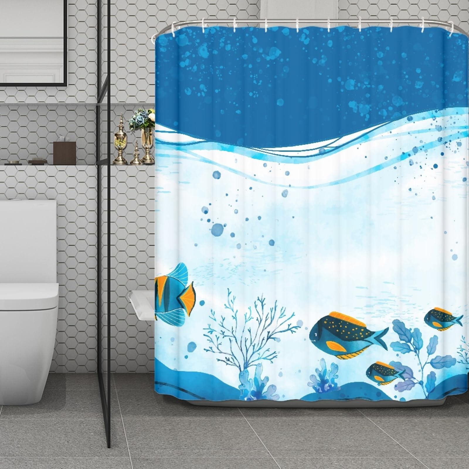 Rideau baignoire imperméable motif poisson pour salle de bain