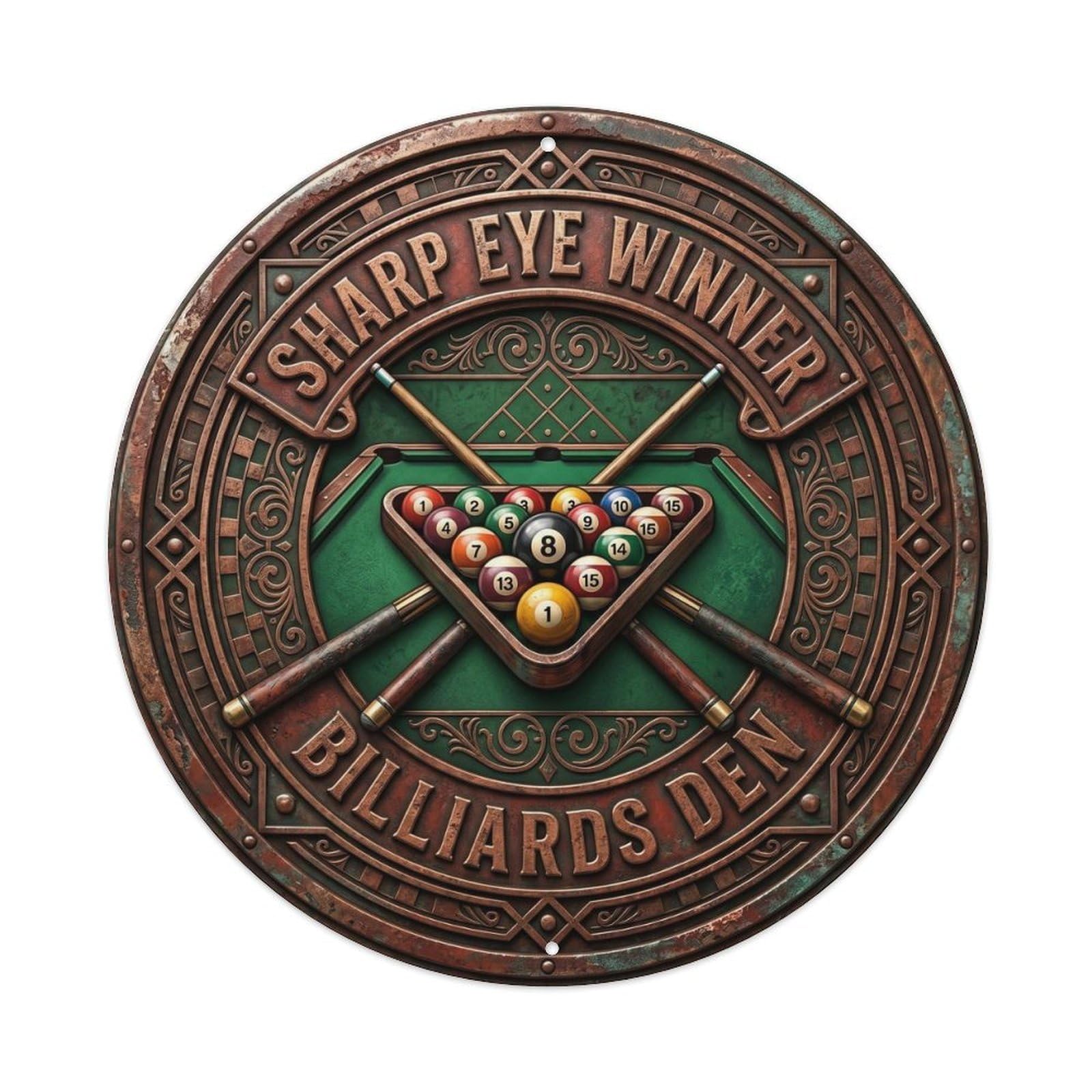 Cwbufd Vintage Style Sharp Eye Winner Billiards Den Vintage Metal Tin Sign Plaque Wall Decor For Cafe, Club Bar, Office, Garden Metal Poster 8X8inch