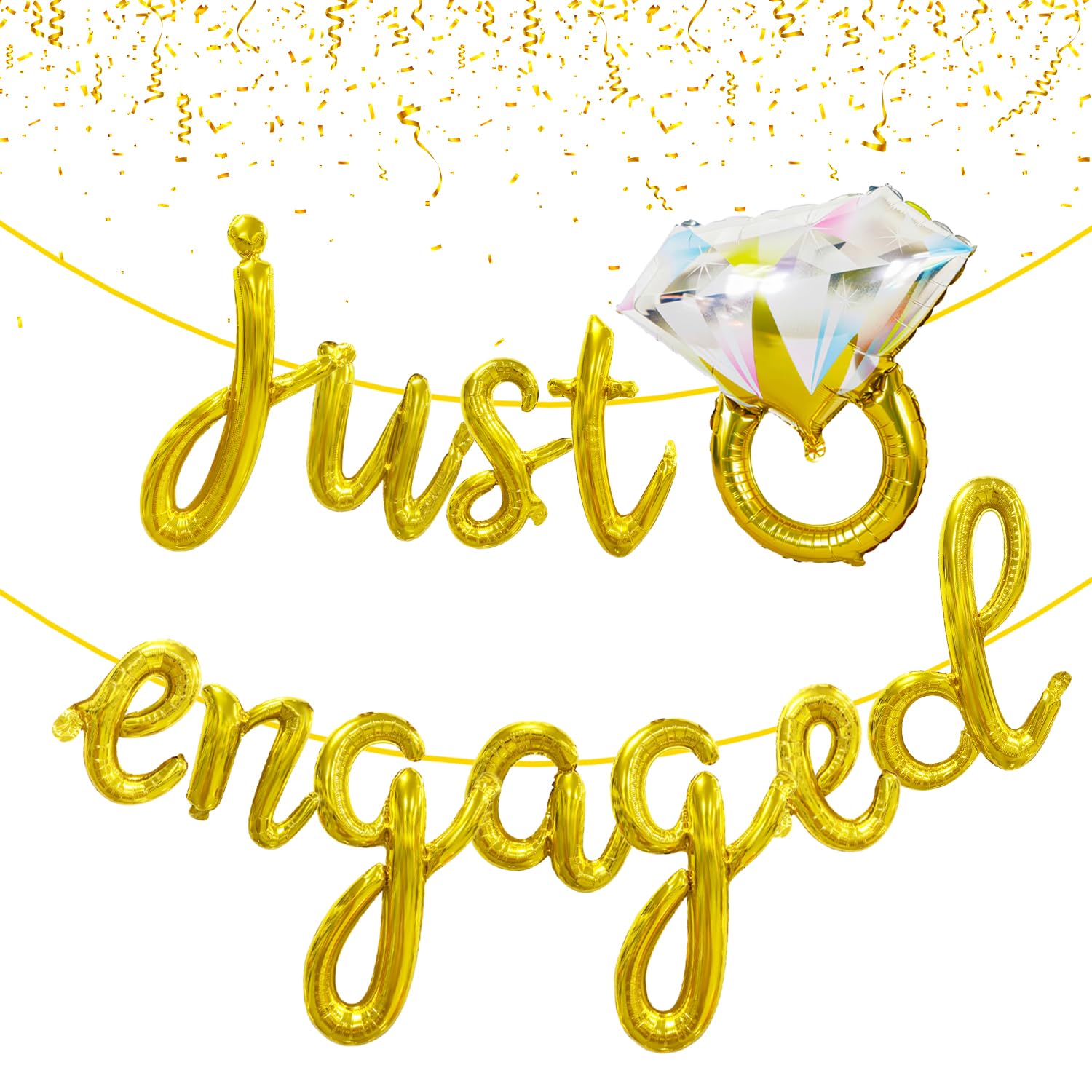 Photo 1 of Just Engaged Gold Balloons Banner 18Inch Mylar Letter Balloons with Diamond Ring Balloon for Engagement Party Decorations Congratulations Engaged Bridal Shower Wedding Decor Proposal Decorations