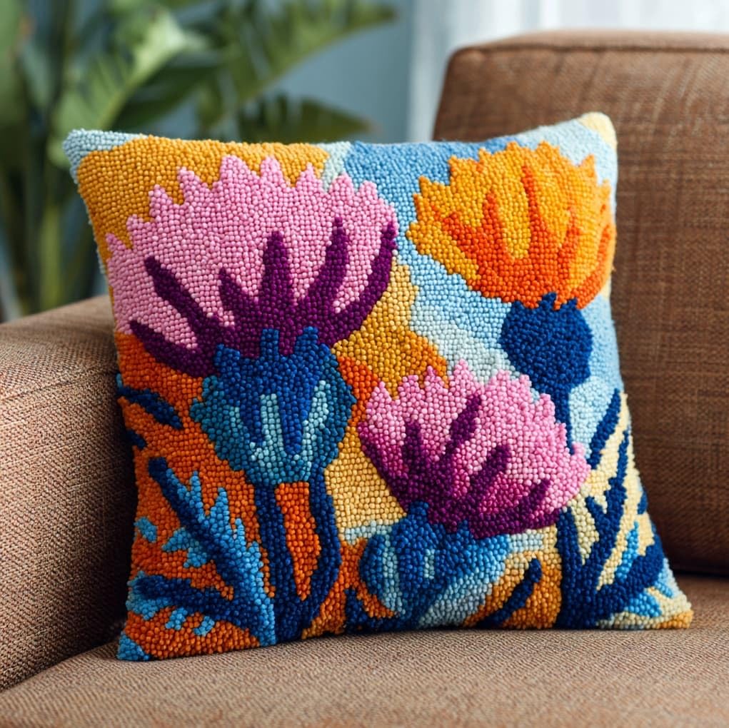 WallustrioaW Latch Hook Pillow Cover Kit,Beautiful Artichoke Flower