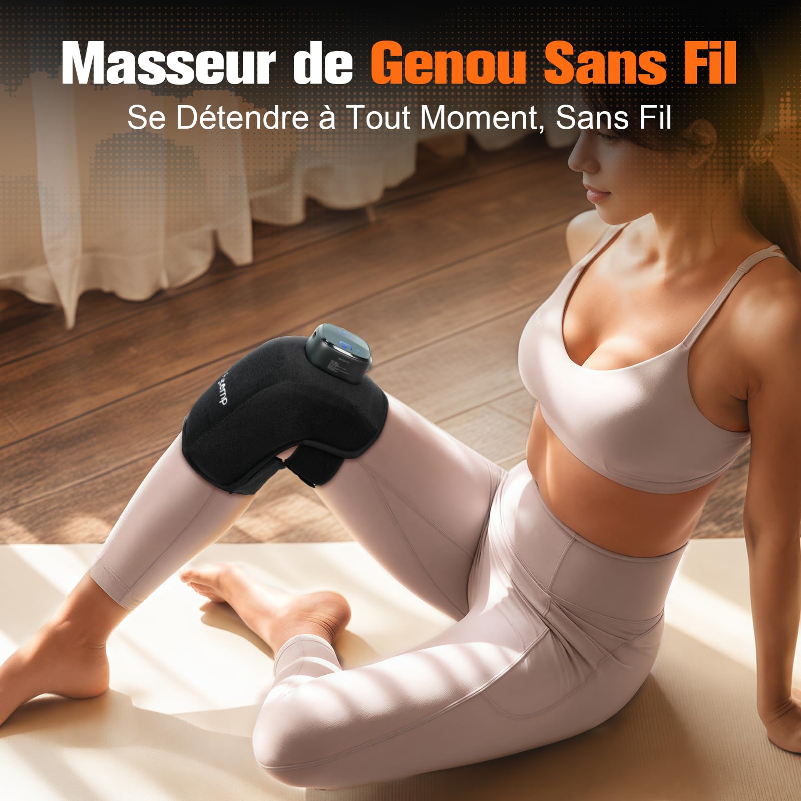 Comfytemp Coussin Chauffant Sans Fil pour Genou, Masseur 3D, 9 Niveaux de Chaleur 5 Vibrations, Contrôle APP