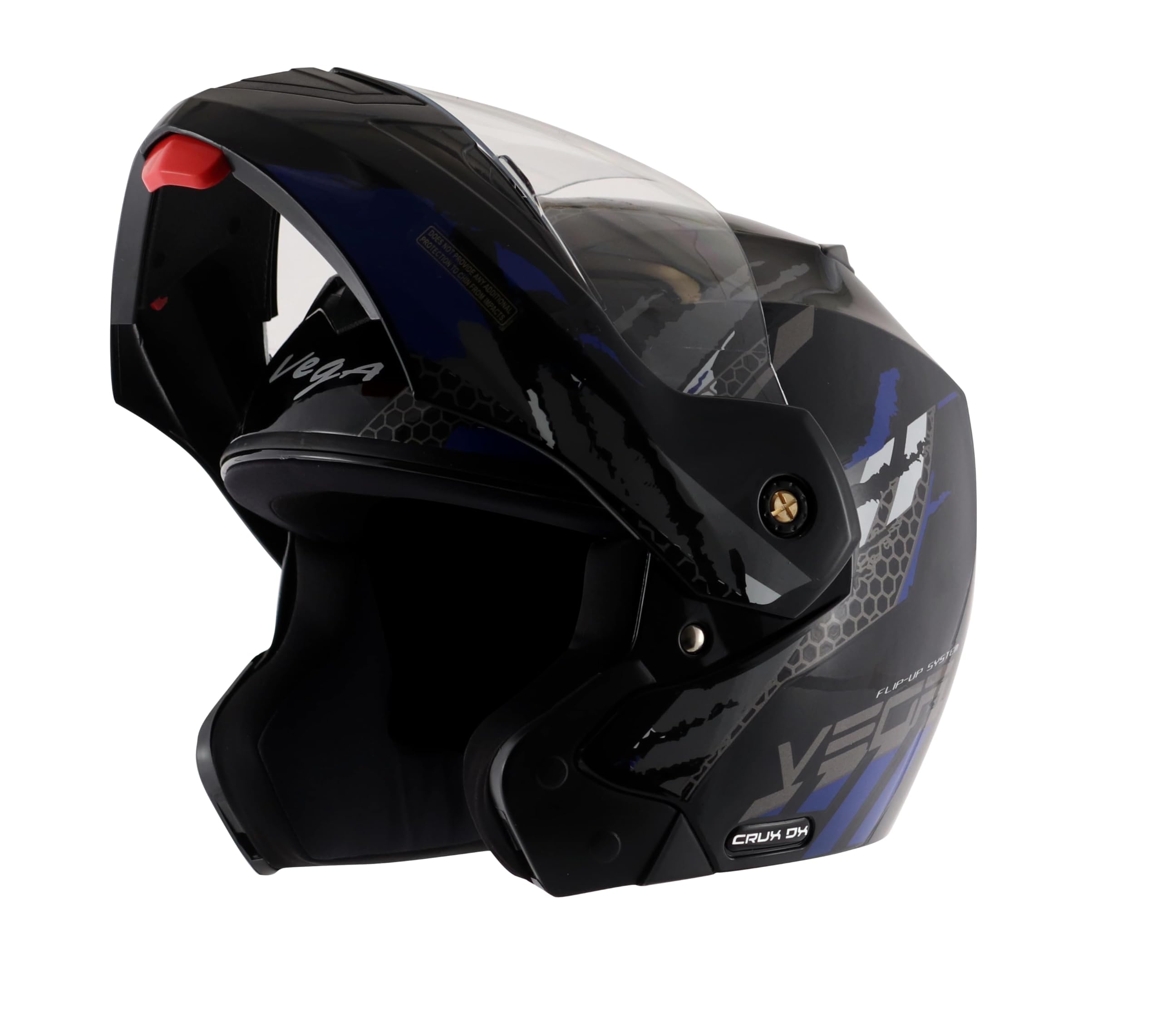 Vega Crux Dx Flex ISI Certified Full Face Motorcycle Helmet with Impact Resistant ABS Shell High Density EPS Liner Scratch Resistant Visor Aerodynamic Design Quick Release Buckle Comfortable Breathable Inner Padding Black Blue Helmet-M-image-29