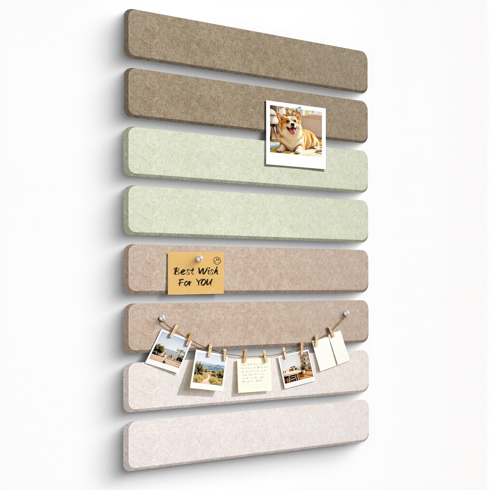 Filz Pinnwand Selbstklebend mit 40 Pinnnadeln, 8 Stück Pinnwand Bar Streifen Filzboard Memotafeln Fotos Filzplatte Bulletin Board Wanddekoration für Zuhause, Büro