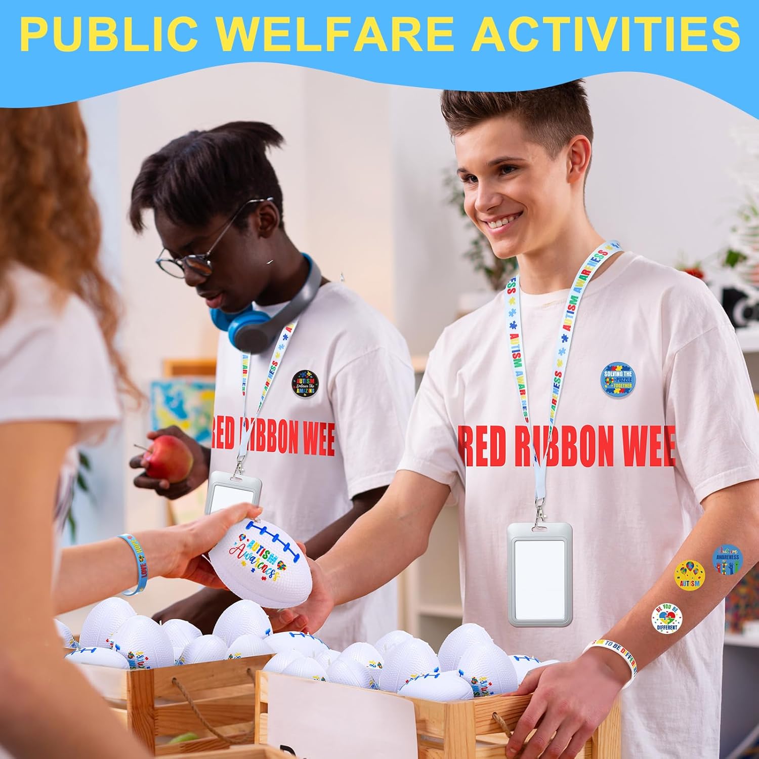 1140 Pcs Autism Awareness Accessories Set Autism Awareness Stuff Include Puzzle Piece Keychains Stickers Buttons Stress Balls Pens Silicone Bracelets Rubber Ducks Lanyards - Image 6