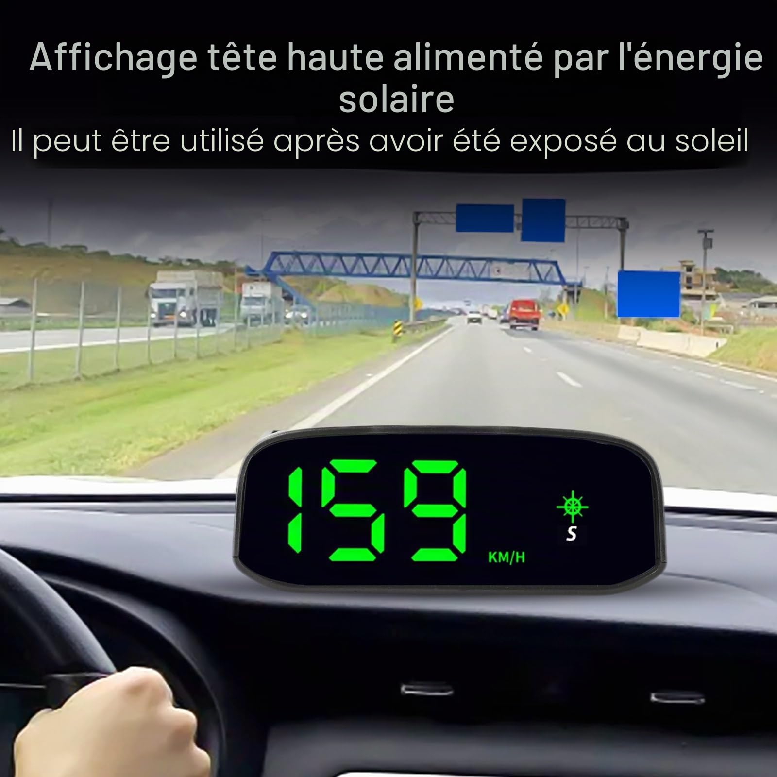 Compteur de vitesse solaire pour voiture, affichage tête haute, GPS et compteur de vitesse numérique avec détection de lumière intelligente HUD, noir, 11,5 x 4,5 cm