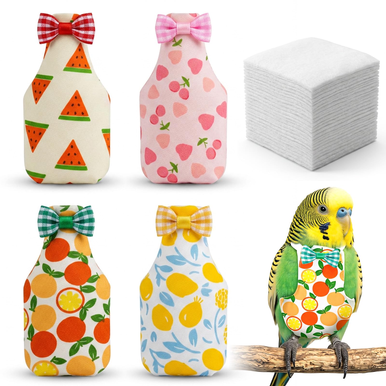 Photo 1 of 4 Pcs Bird Diaper Reusable with 100 Pads, Parrot Nappy Flight Suit Waterproof Inner, Adjustable Pet Bird Diapers for Cockatiel Budgie Parakeet Lovebird Conures Parrots - Small