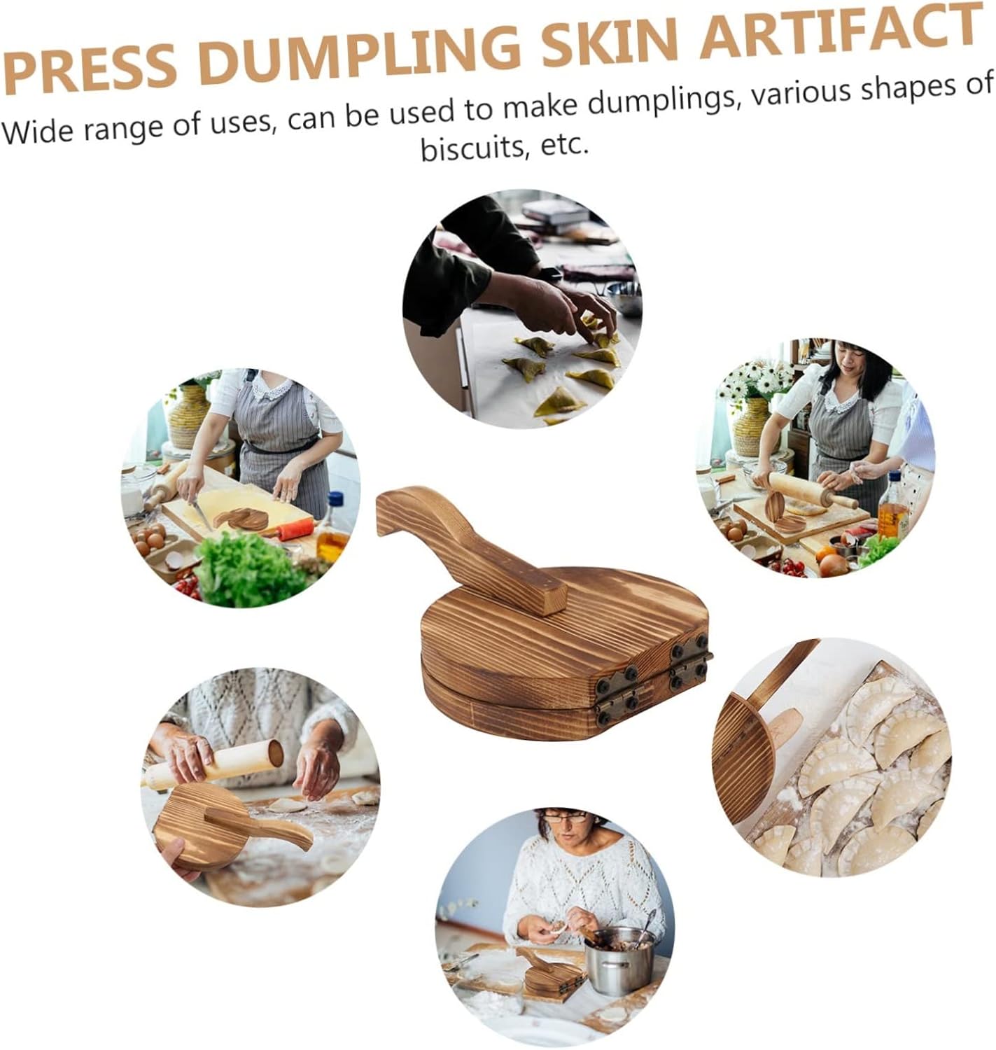PRETYZOOM 10pcs Wooden Dumpling Mold Round Pastry Wrapper Cutter for Empanadas Pies Biscuits Kitchen Accessory Comfortable Grip for Home Cooking