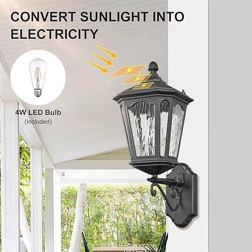 Miniatura 3 de Luces solares de pared para exteriores, iluminación exterior montada en la pared con control remoto, apliques solares LED del atardecer al amanecer,