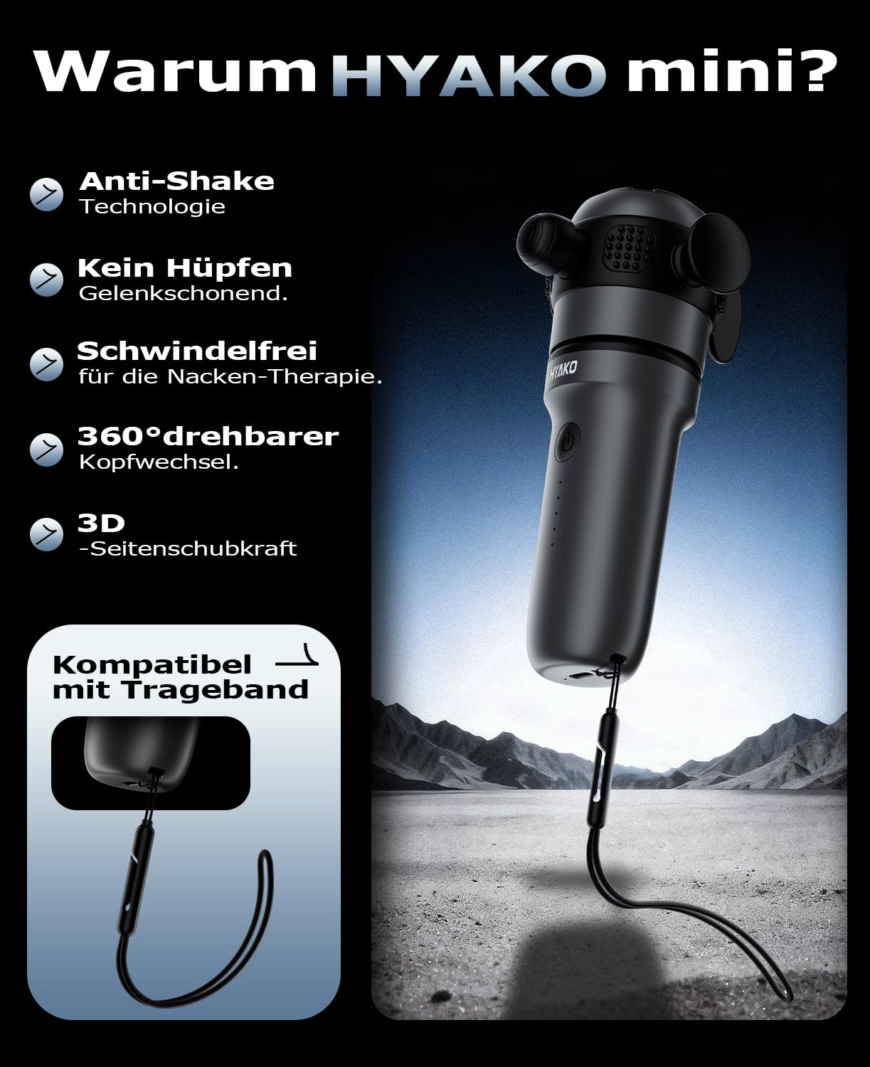 HYAKO Mini Massagepistole Therapie massagegerät massage Tiefe Gewebe Mit 9 Massageköpfen Tiefenmassage für Vibrieren Faszien & Muskel 4 Geschwindigkeiten Ultra-Leise 丨geschenke für Männer & Frauen