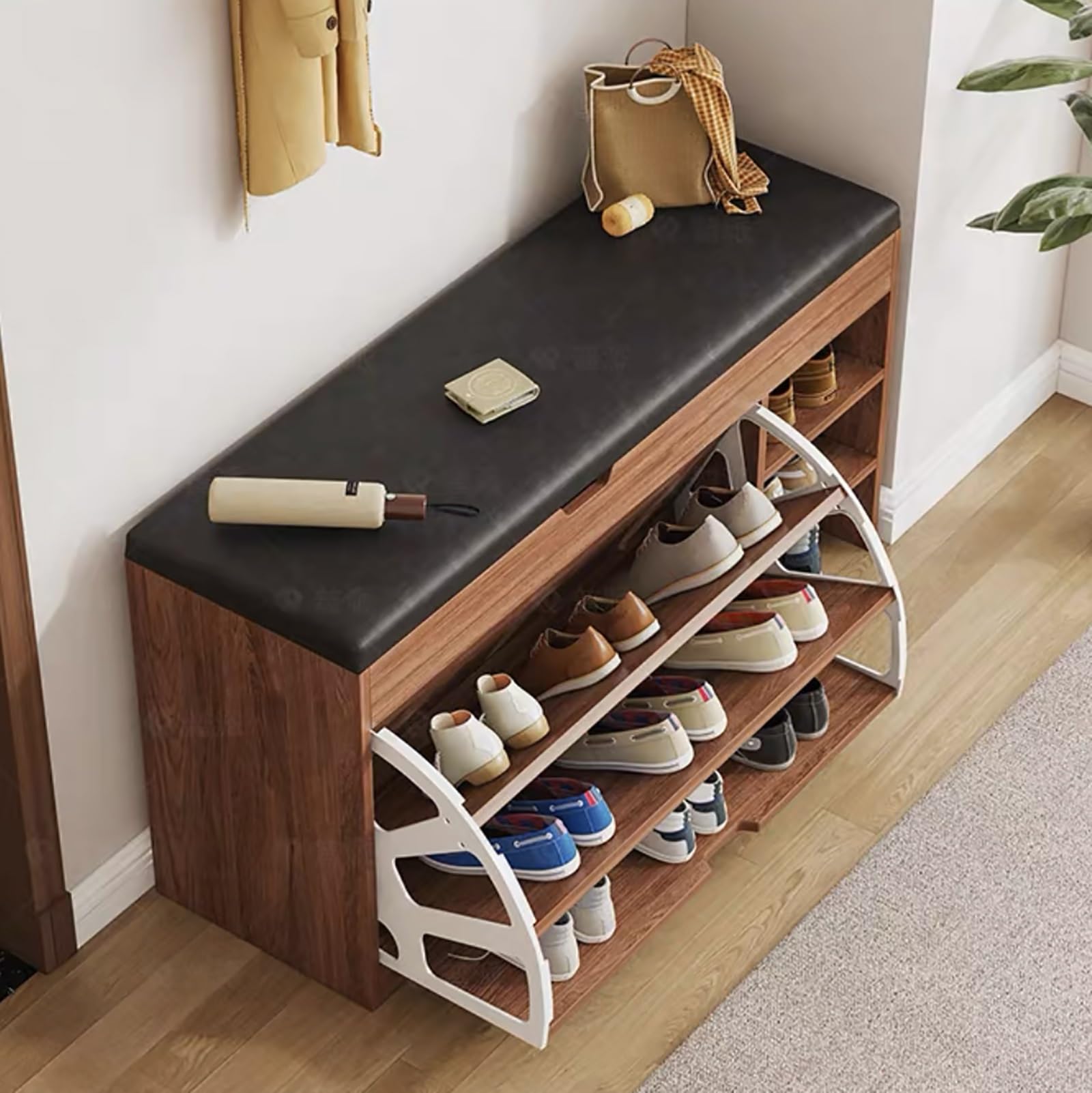 MYUYEE Modern Shoe Storage Cabinet -Shoe Rack Bench For Entryway Hallway, Flip Doors, Bedroom & Living Room Orga Unit(Walnut-80X30X50Cm)