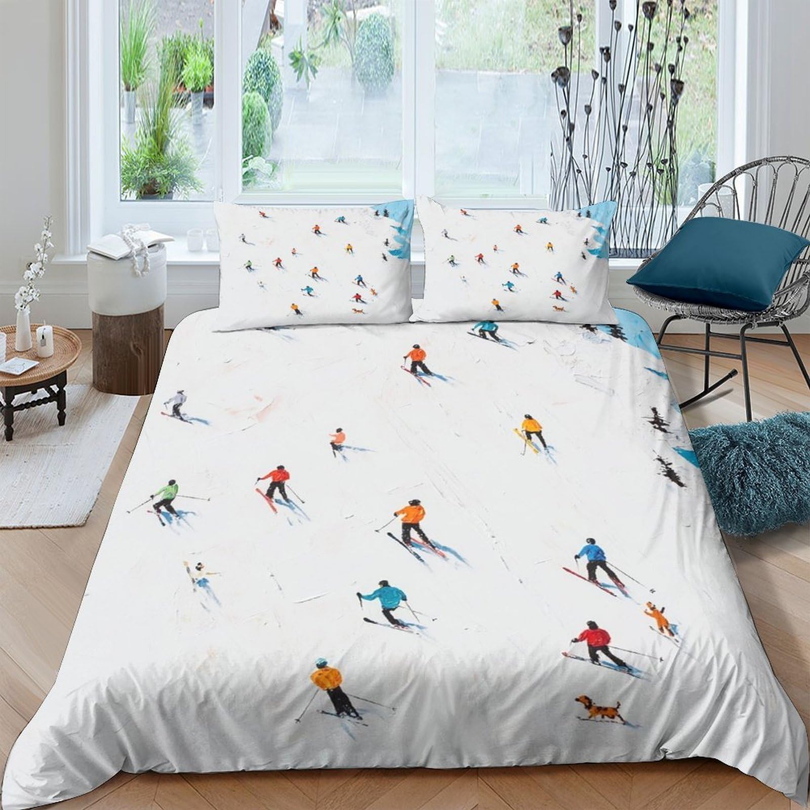 Ctjqhvkz Style-2 3D Printed Skiing Pattern Fitted Sheet Microfiber Soft Anti-Slip Bed Cover For Bedroom Guest Room Easy Care Single（135X200cm）