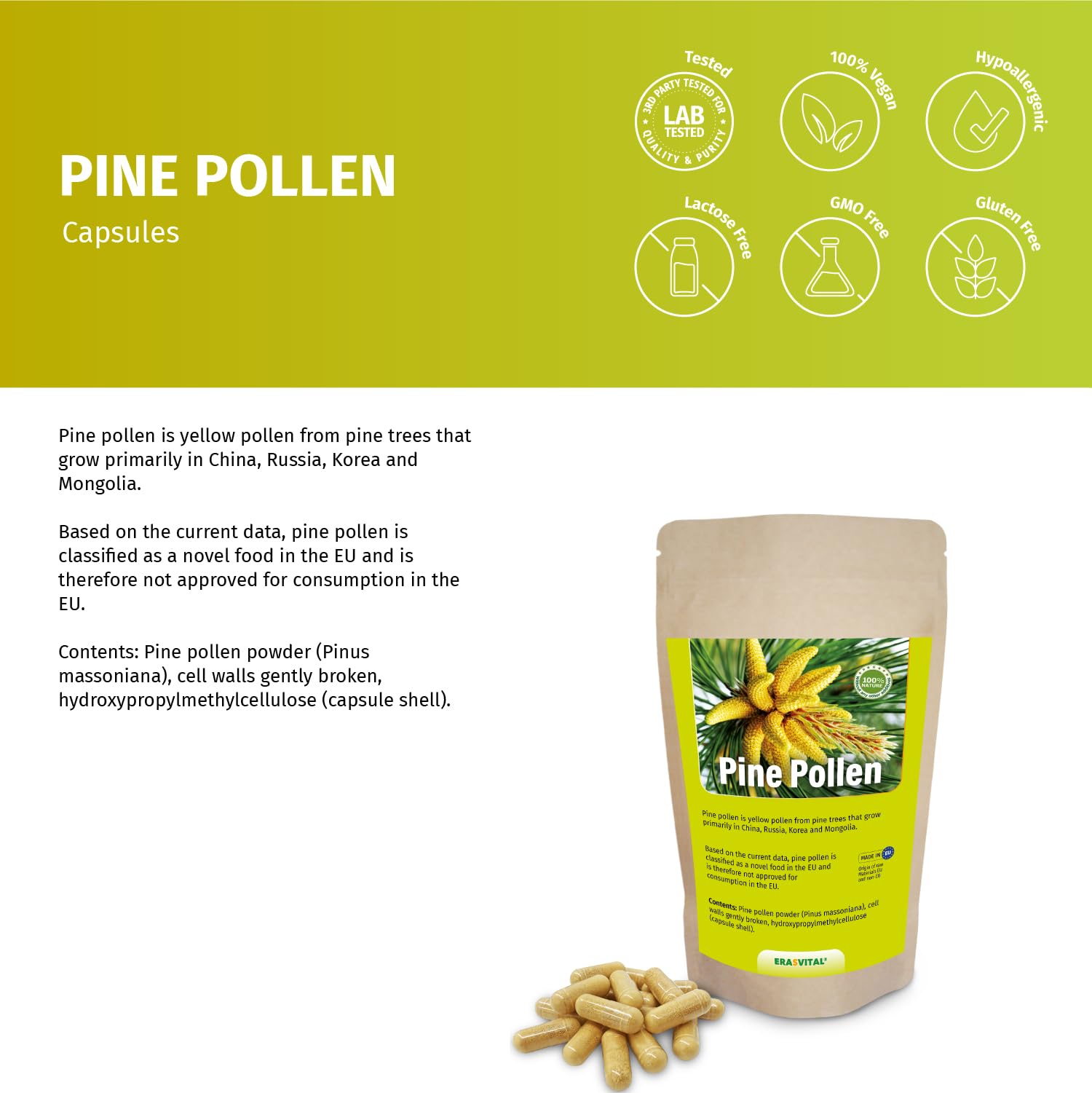 Pinien Pollen Kapseln Wildsammlung Zellwandgebrochen vegetarische Kapselhülle (540 stück (1er Pack))