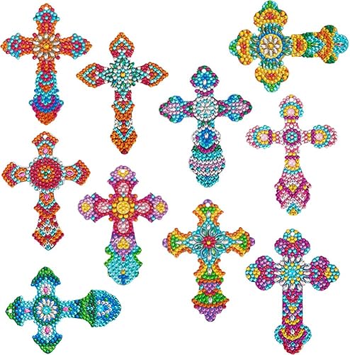 KISSITTY 10 piezas de pintura de diamante con cruz de Pascua para marcapáginas, colgante, decoración de llaveros, collares, fiestas de pared,