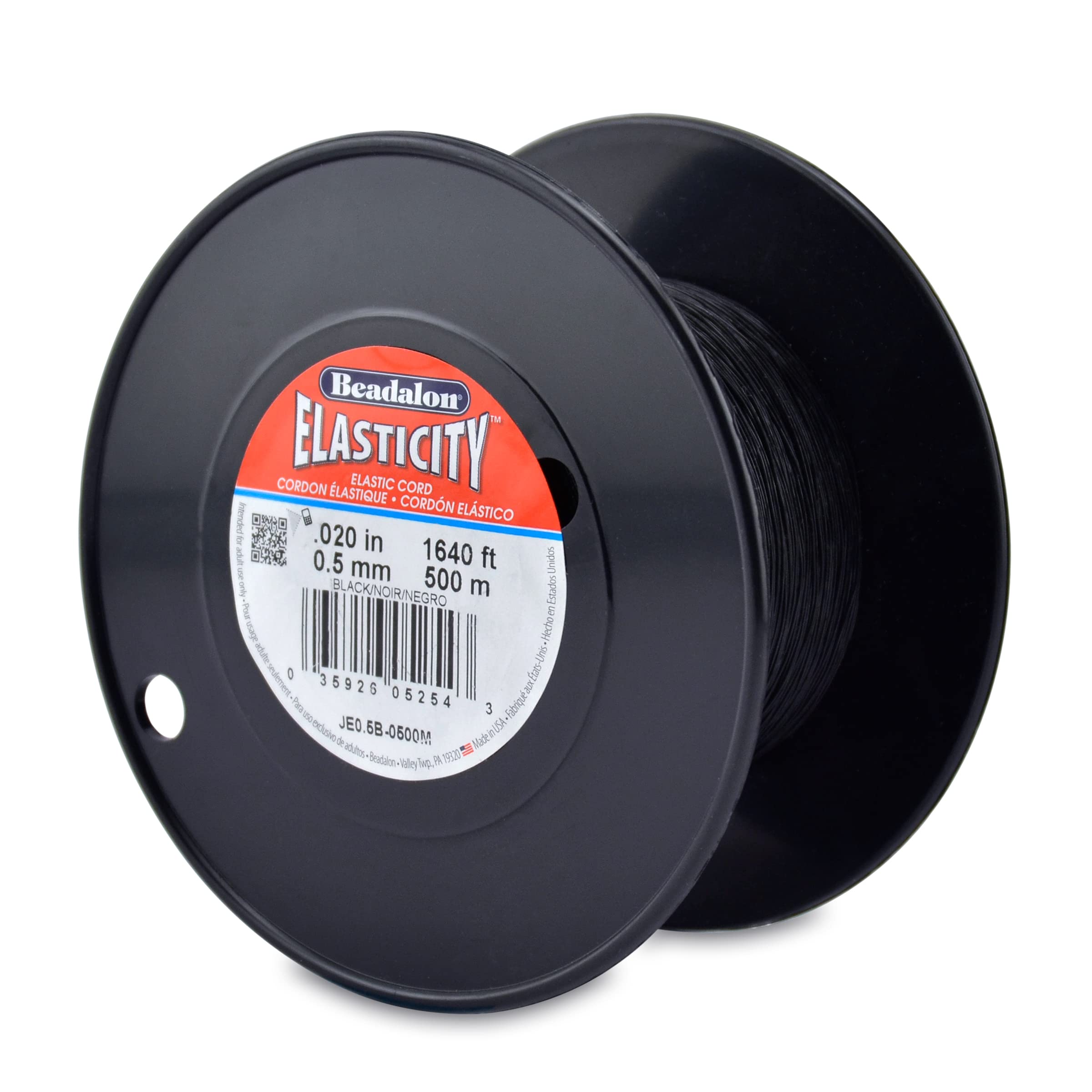 Hilo elástico Beadalon de 0,5 mm negro en rollo grande de 500 metros