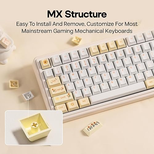 Miniatura 8 de EPOMAKER Teclas PBT de girasol, 133 teclas, perfil de cereza, sublimación de tinte, diseño ISOANSI, 60%75%96%tamaño completo, juego de teclas de