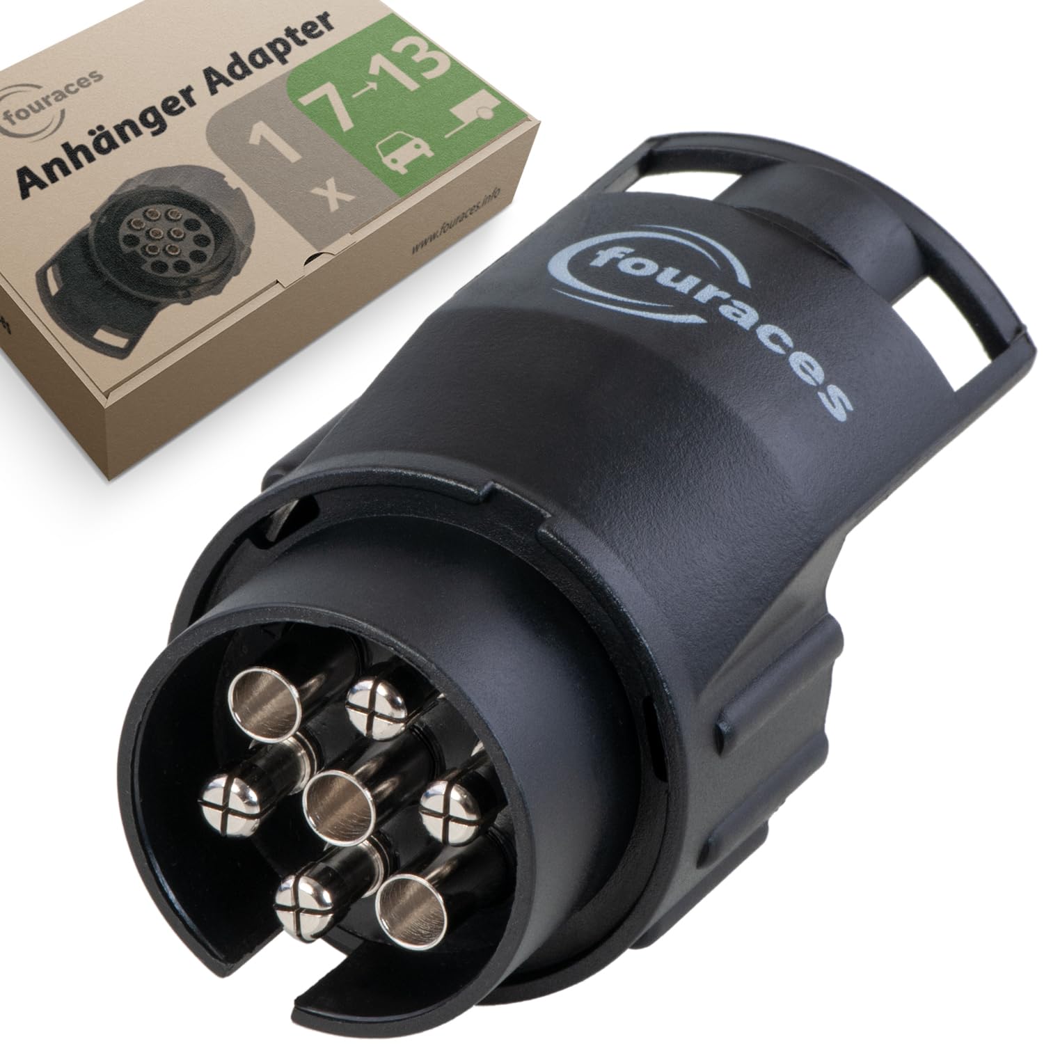 fouraces Adapter Anhänger 7 auf 13 polig - 7 auf 13 polig, schwarz - Auto zu Hänger, für Pkw, Kfz und LKW - kurz, Anhängerkupplung, Adapterstück