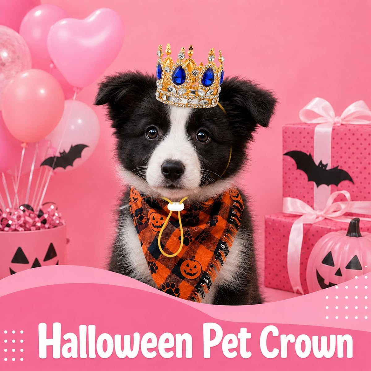 Gold Crown for Small Dog and Cat, Blue Rhinestone with Adjustable Buckle | Gold and Blue Tiara for Dog and Cat, Dog Birthday Party Decorations, Halloween Wedding Photo Prop Costume Accessories