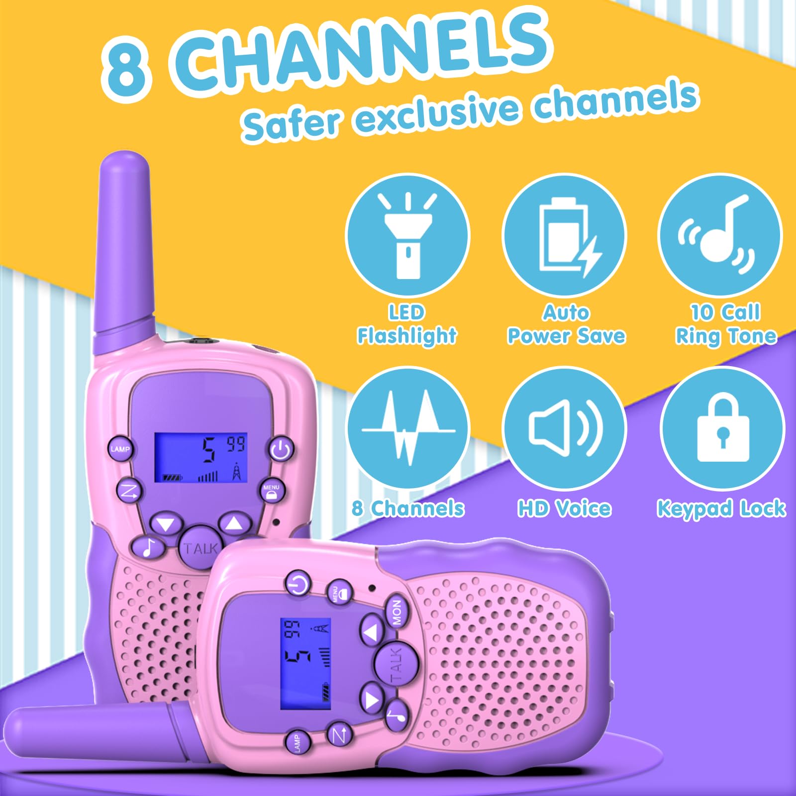 Kearui Giocattoli per 3-12 Anni Ragazze,Walkie Talkie Bambini 8 Canali Radio Giocattolo a 2 vie Con Torcia LCD Retroilluminata Giocattoli All'aperto al Coperto,Regali per 3-12 Ragazze o Ragazzi