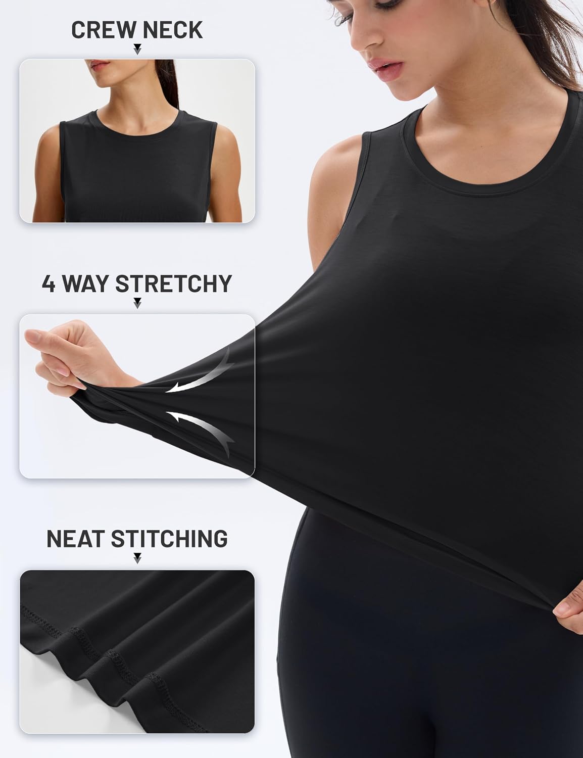 MAGCOMSEN Womens Cropped Tank Tops Workout Muscle Sleeveless Top Quick Dry Crew Neck Loose Fit Yoga Gym Running Athletic