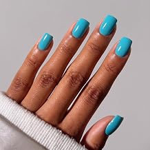 CurvLife Short Square Press On Nails, Teal Cove Teal Blue, Soft Gel