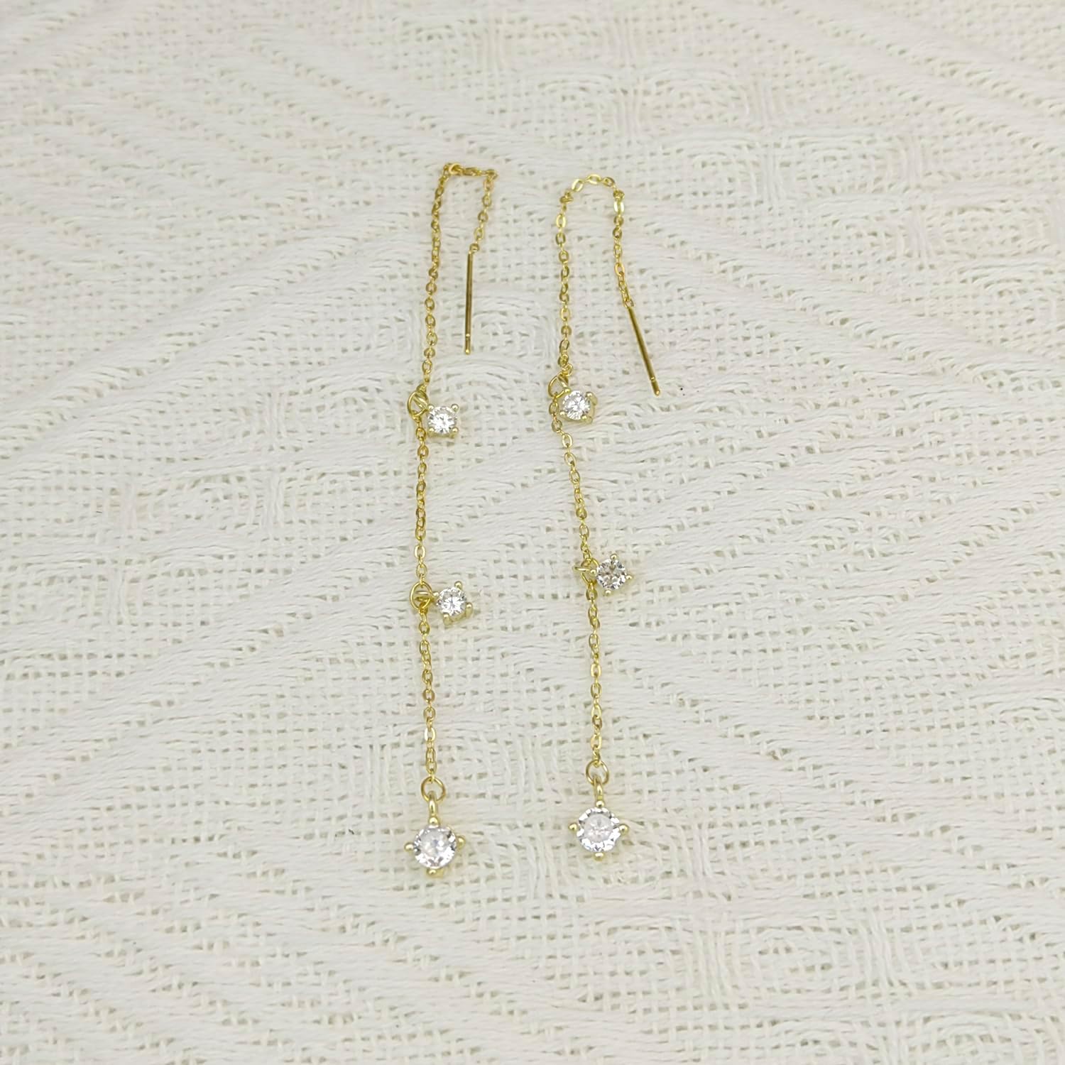 Dangle Earrings for Women Gold Threader Earring with Cubic Zirconia Hypoallergenic Dangly Drop Chain Earrings for Wedding Jewelry - Image 2