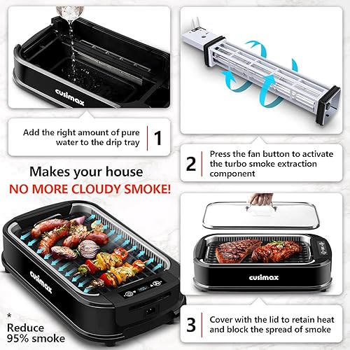 Miniatura 5 de CUSIMAX Parrilla de interior, parrilla eléctrica sin humo, parrilla coreana de barbacoa de 1500 W, plancha eléctrica con pantalla LED inteligente y