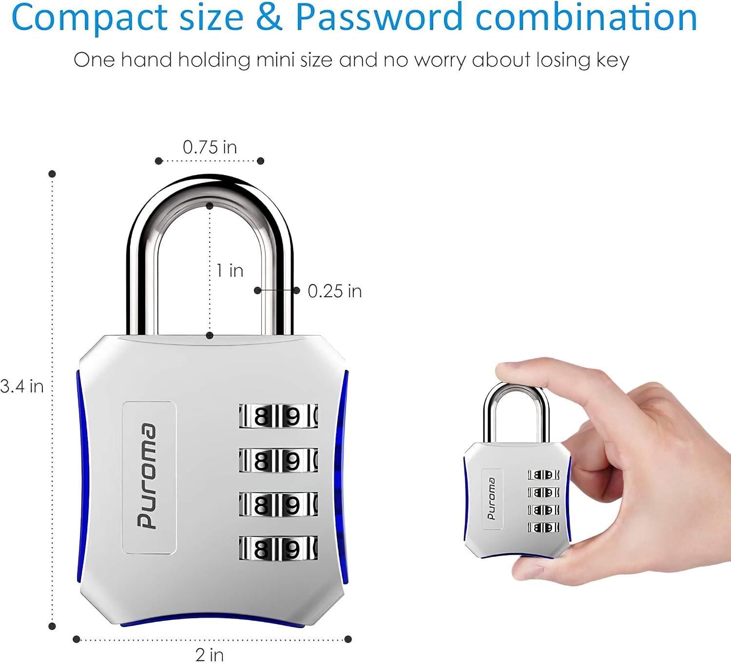 Puroma 2 Pack Combination Locks 4 Digit Padlock for School Gym Locker, Sports Locker, Fence, Toolbox, Case, Hasp Storage (Silver)