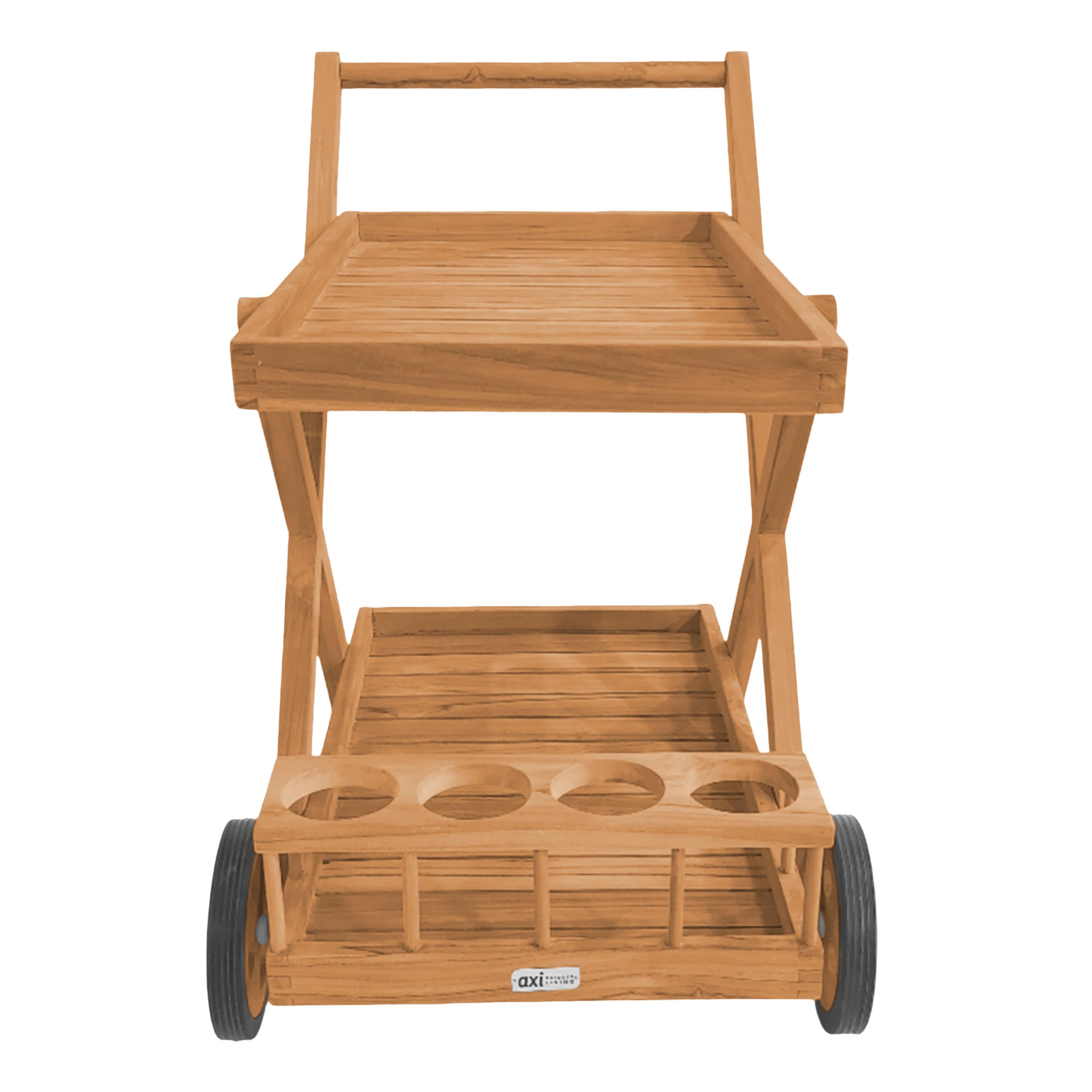 AXI Bodhi Carro de Servicio de Madera de Teca con 2 estantes y Botellero | De Cocina con Ruedas para Jardin, Balcon, Terraza | 70 x 48 x 78 cm