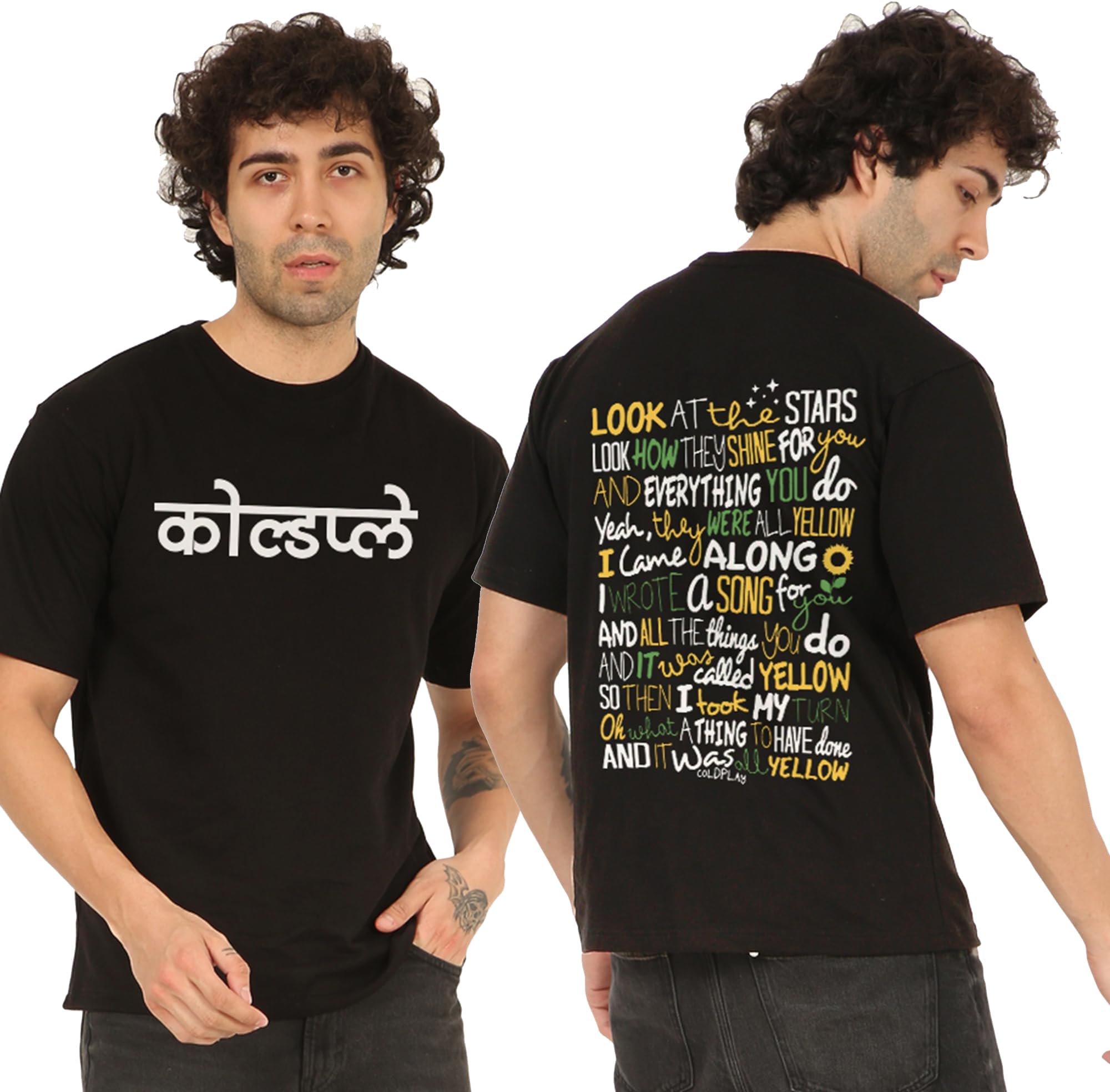AWARA BACHA Cold Play Oversized Black Tshirt for Men and Women Drop Shoulder Unisex Baggy Loose Fit Cotton T-Shirts