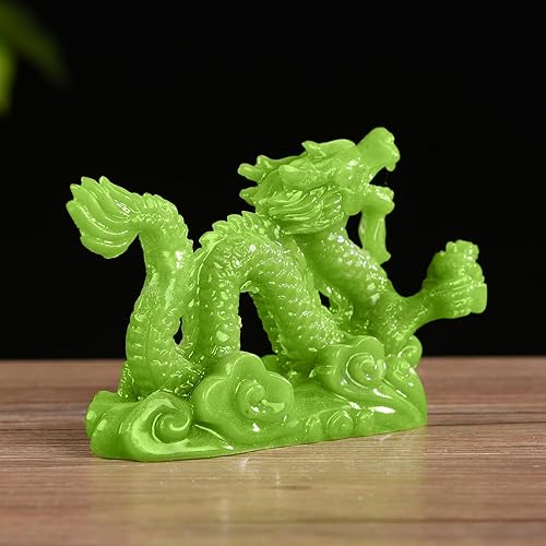 Miniatura 3 de Estatua de dragón chino de Feng Shui atrae dinero, buena suerte, fortuna, verde, luminoso, 4.4 pulgadas de largo, estantería de oficina en casa,