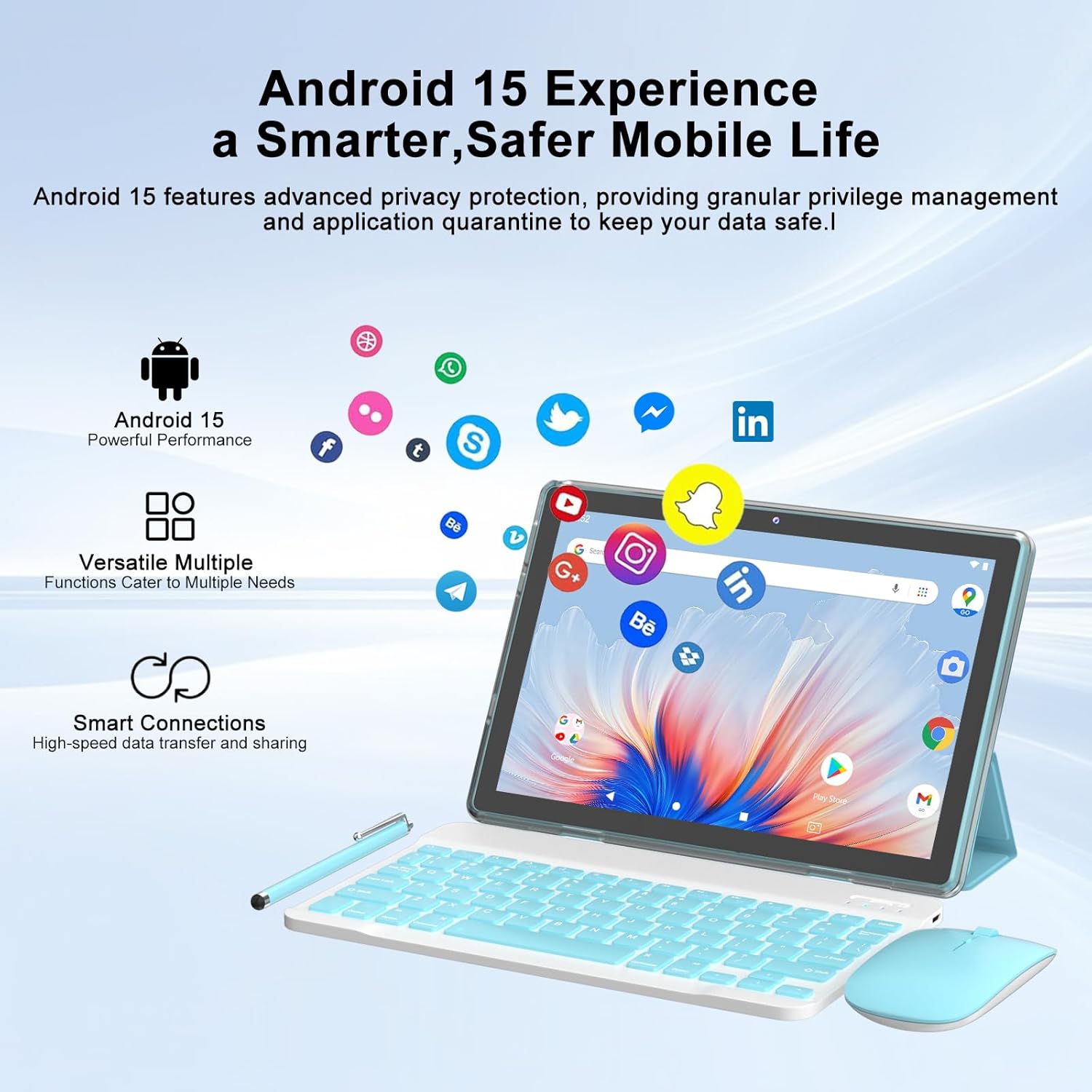 2 in 1 Android Tablet 18GB RAM+128GB ROM Tablets 10 inch Android 15 Tablet Set, Tablets with Keyboard Case Mouse Stylus, 10.1 IN Touch Screen 2MP+8MP Dual Camera 6000 mAh battery Tab 5G WiFi-6 Tableta
