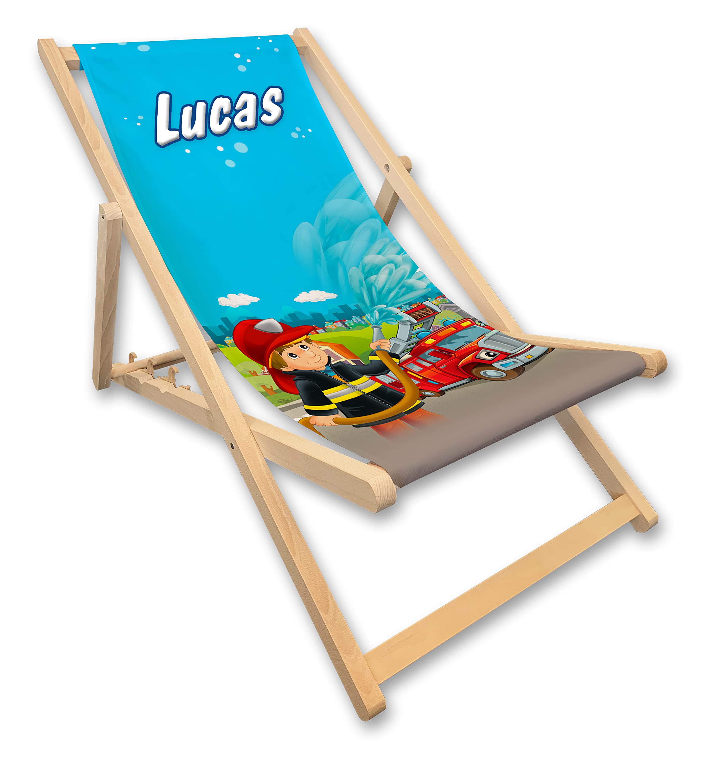 Unikatolo Kinder-Liegestuhl mit Name personalisiert, Strandstuhl,  Geschenkidee Geburtstag Kindergarten Kinderzimmerdeko, Outdoor, Campingstuhl,  Strandliege, individuell Bedruckt (Feuerwehr) : Amazon.de: Garten