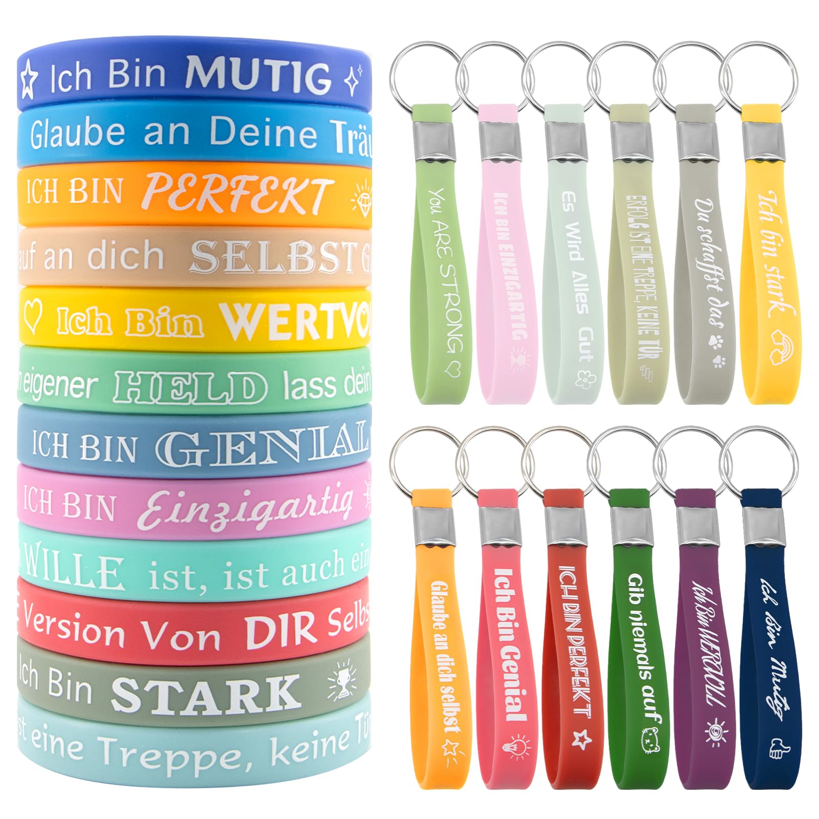 BORISCA 24 Stück Mutmacher Geschenk, 12 Inspirierende Schlüsselanhänger und 12 Inspirierende Armbänder mit Motivierenden Zitaten, Motivation Geschenk für Jugendliche, Studenten, Kollegen