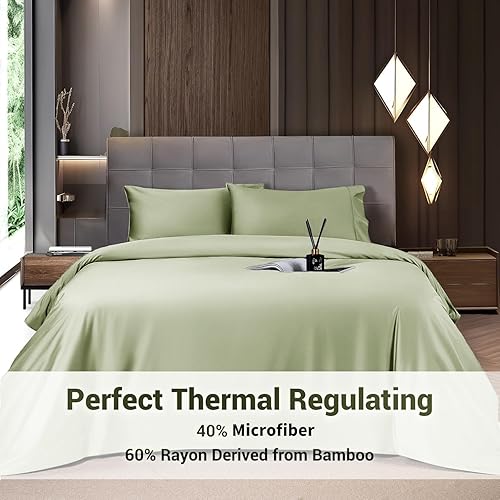 Miniatura 2 de Shilucheng Juego de sábanas de 4 piezas tamaño King, sábanas refrescantes, mezcla de rayón derivado de bambú, bolsillo profundo de hasta 16