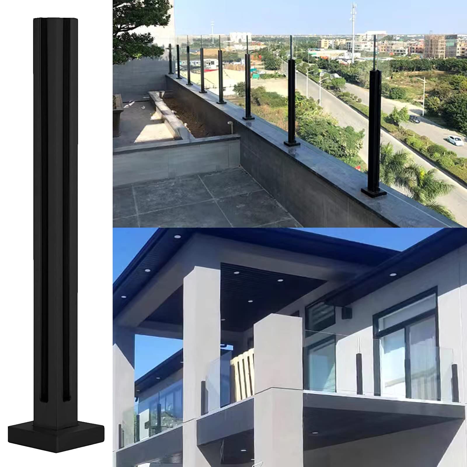 Słupek balustrady ze stali nierdzewnej 304 z czarnego szkła - Trwały słupek balustrady z czopami do użytku na zewnątrz i wewnątrz(Black Corner Post,70cm)