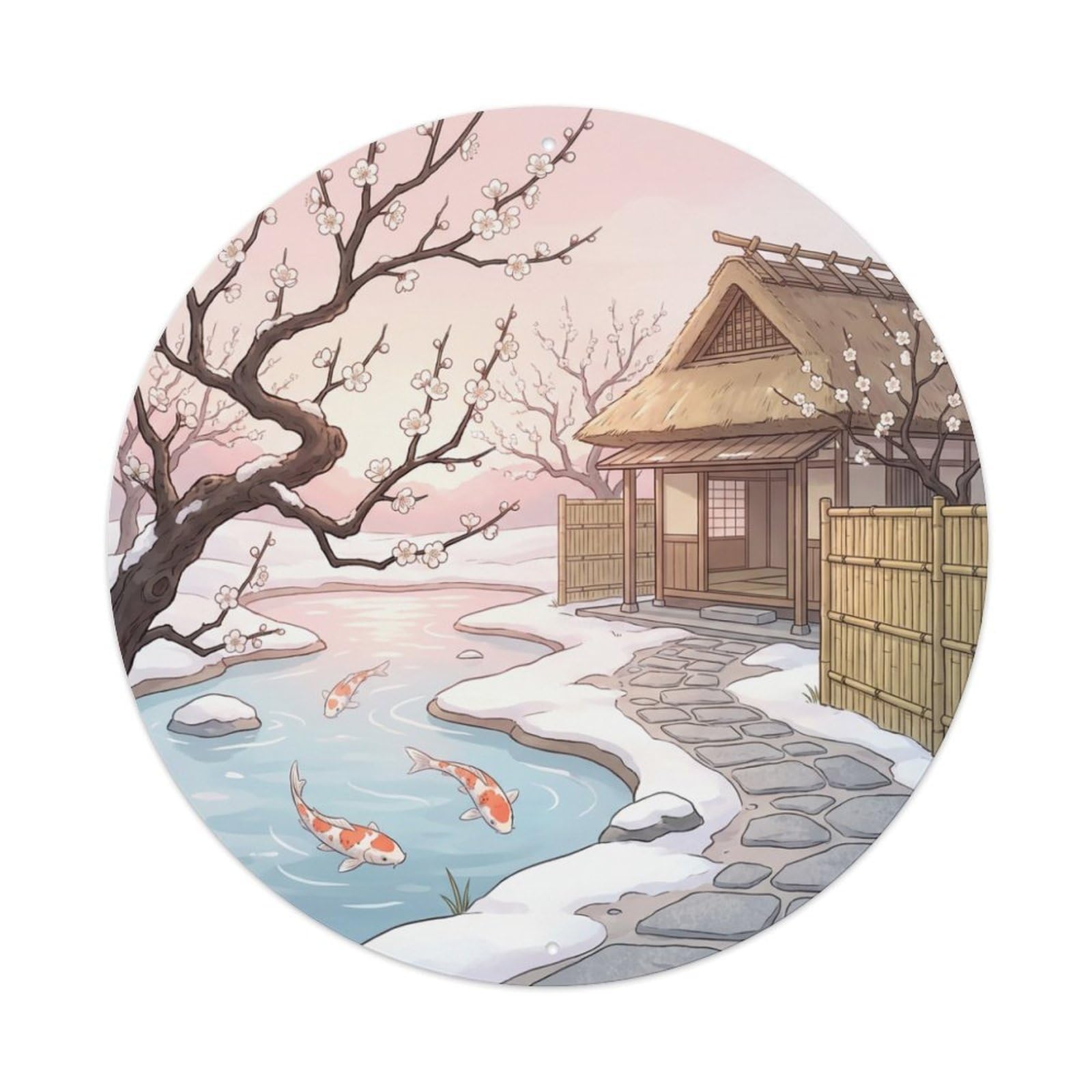 Galvaxio Style Japanese Koi Fish Flowering Plum Early Spring Metal Tin Sign