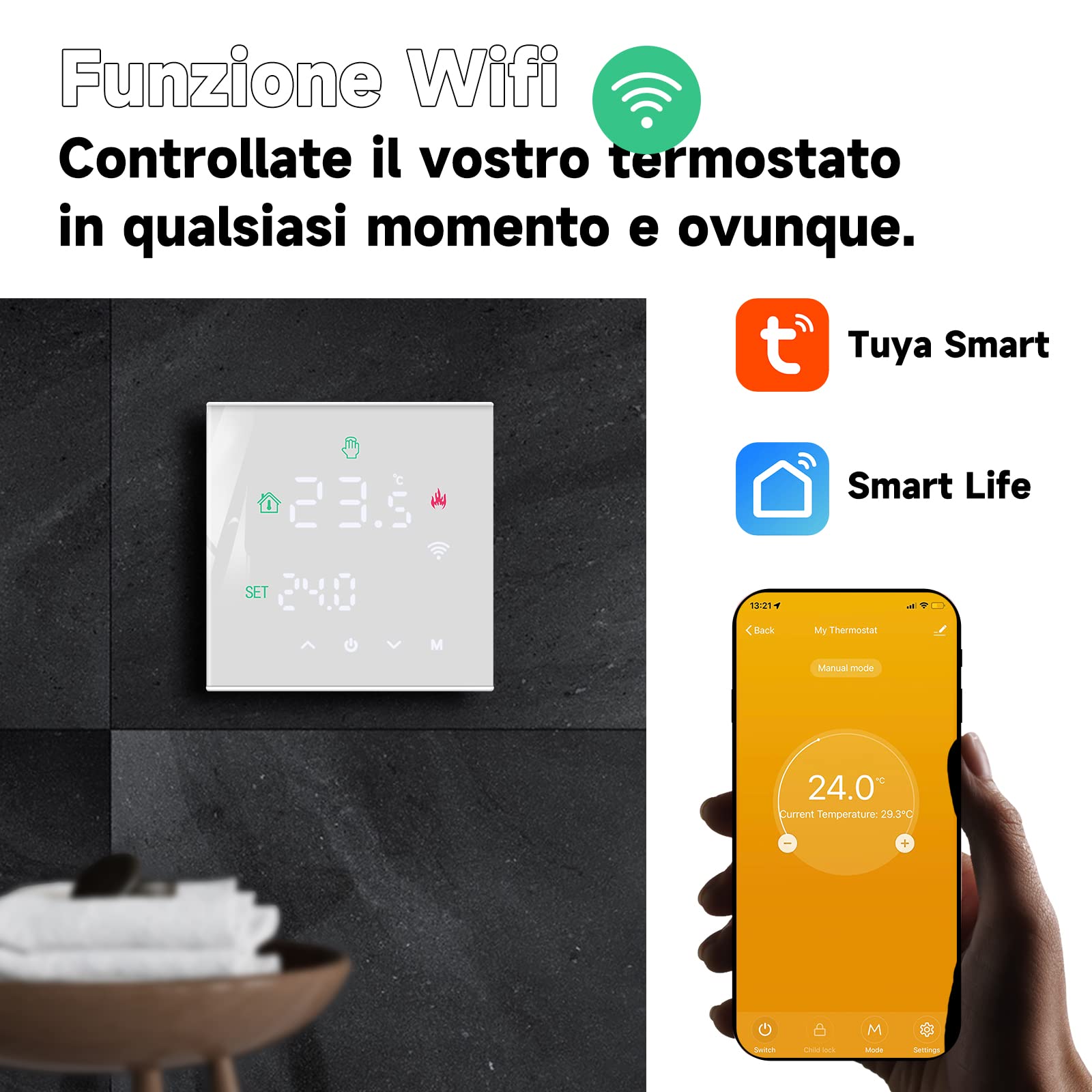 Termostato wifi caldaia a gas,Termostato programmabile settimanale intelligente，termostato controllo con Tuya samrt compatibile con Google Assistant e Alxe,Termostato ambiente digitale TGW60W-WPB