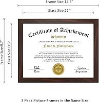 Vista 2 de 8.5x11 Diploma Frame Certificate Document Frame Set of 3 with High Definition Glass,Picture Frame for Wall and Tabletop Display in Walnut