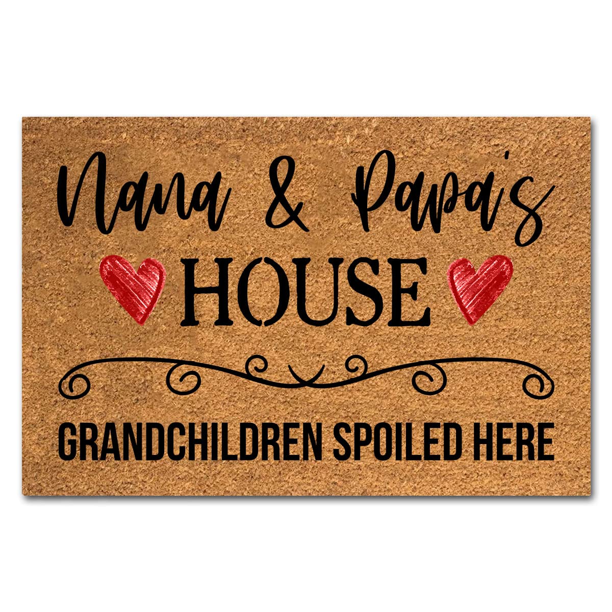 Nana & Papas House Funny Coir Doormat - Grandchildren Spoiled Here, Brown Coconut Fiber Mat, 23.7x15.7 inch, Novelty Gift, Front Door & Porch Welcome Mat