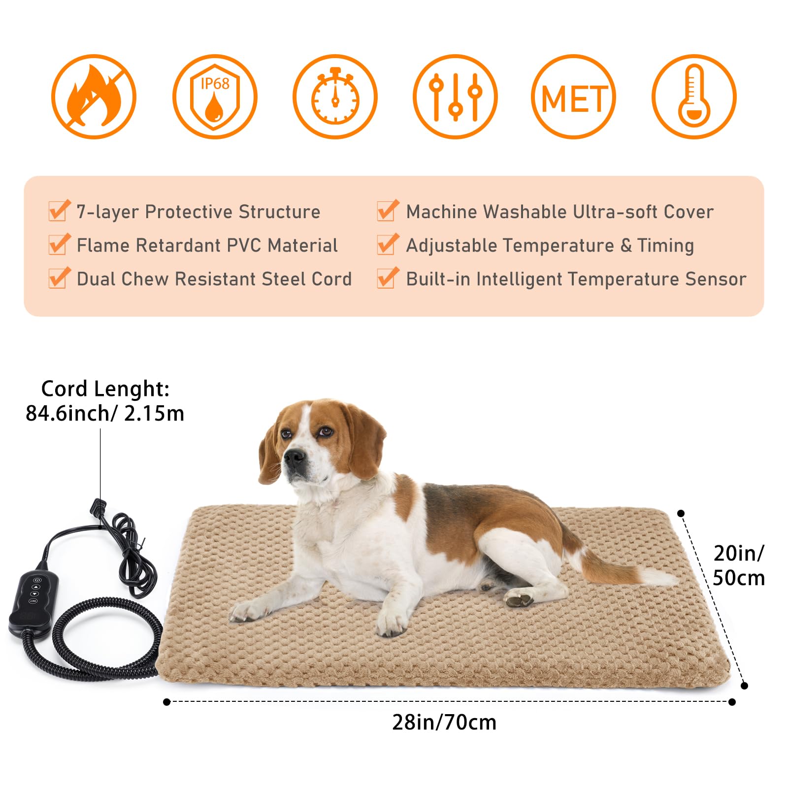 INVENHO Cama térmica para perros, almohadilla térmica impermeable de temperatura ajustable para perros y gatos con temporizador, almohadilla de calefacción para mascotas para gatos, perros