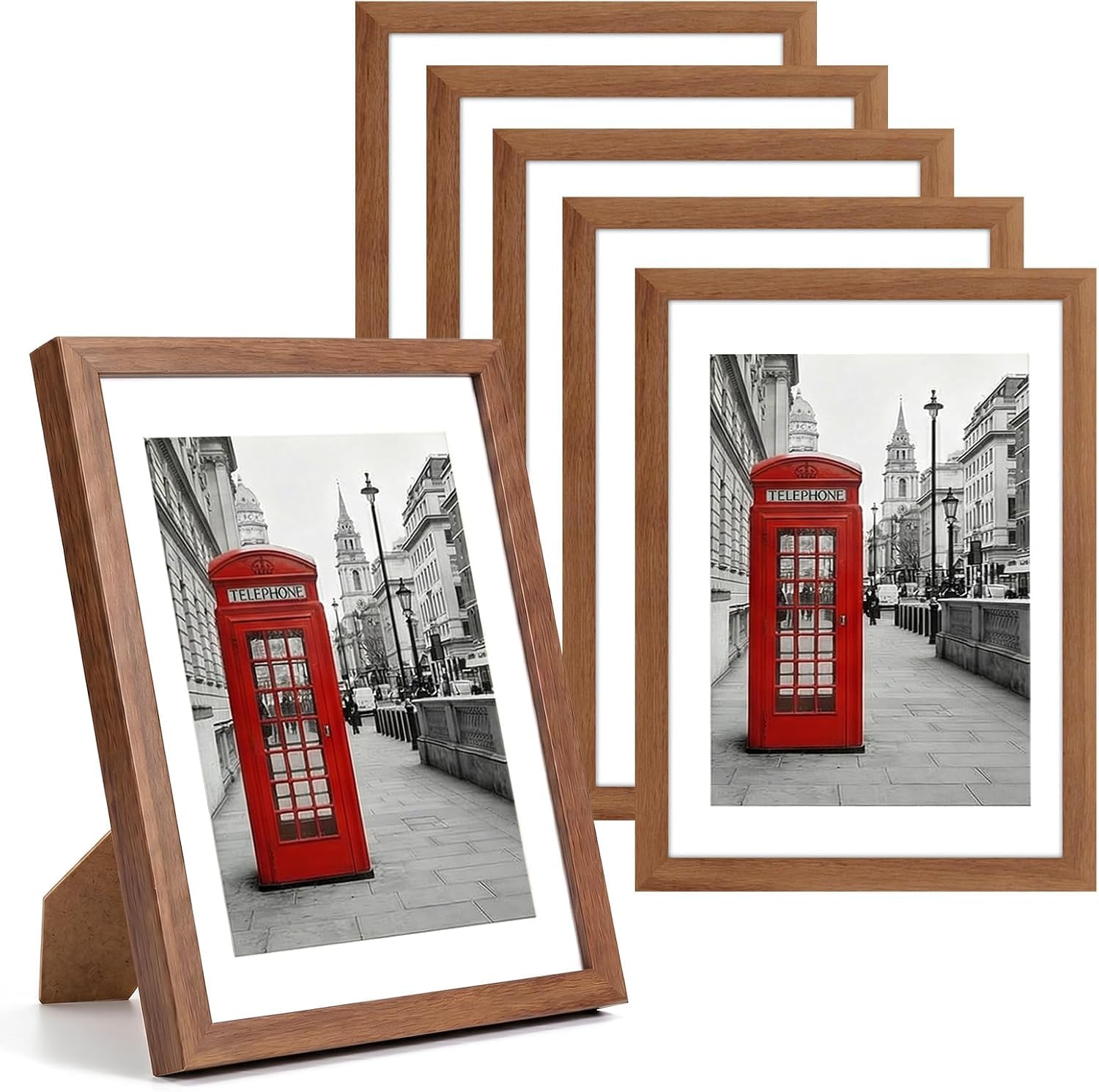 6 Pcs 5x7 Photo Frame Set, MDF 13×18 cm Picture Frames with Plexiglass Window for Tabletop and Wall Mounting, Picture Frame Set for Home Office Living Room Décor