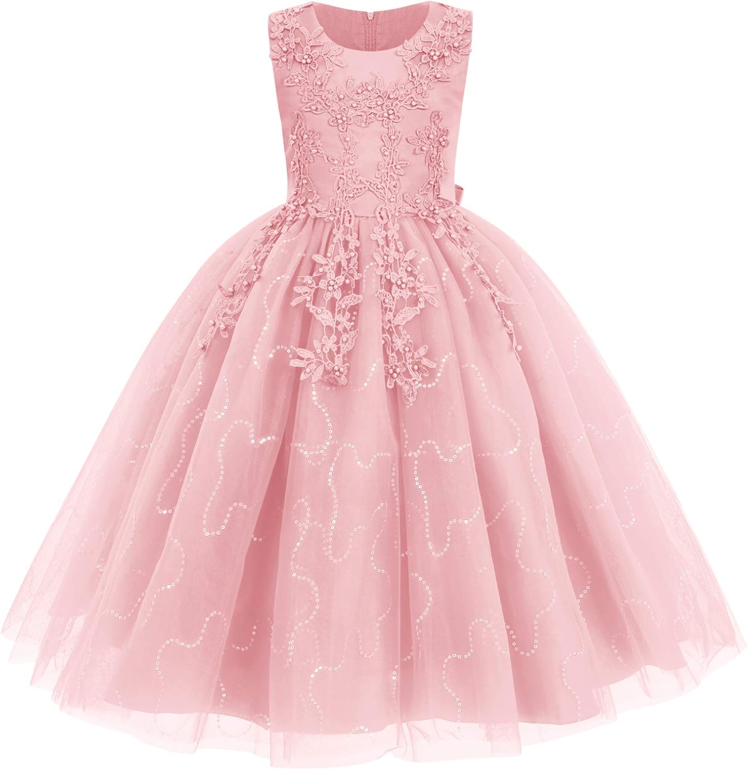 Flower Girl Lace Dress for Kids Wedding Bridesmaid Pageant Party Formal Long Gown Princess Communion Tulle Dresses 3-12