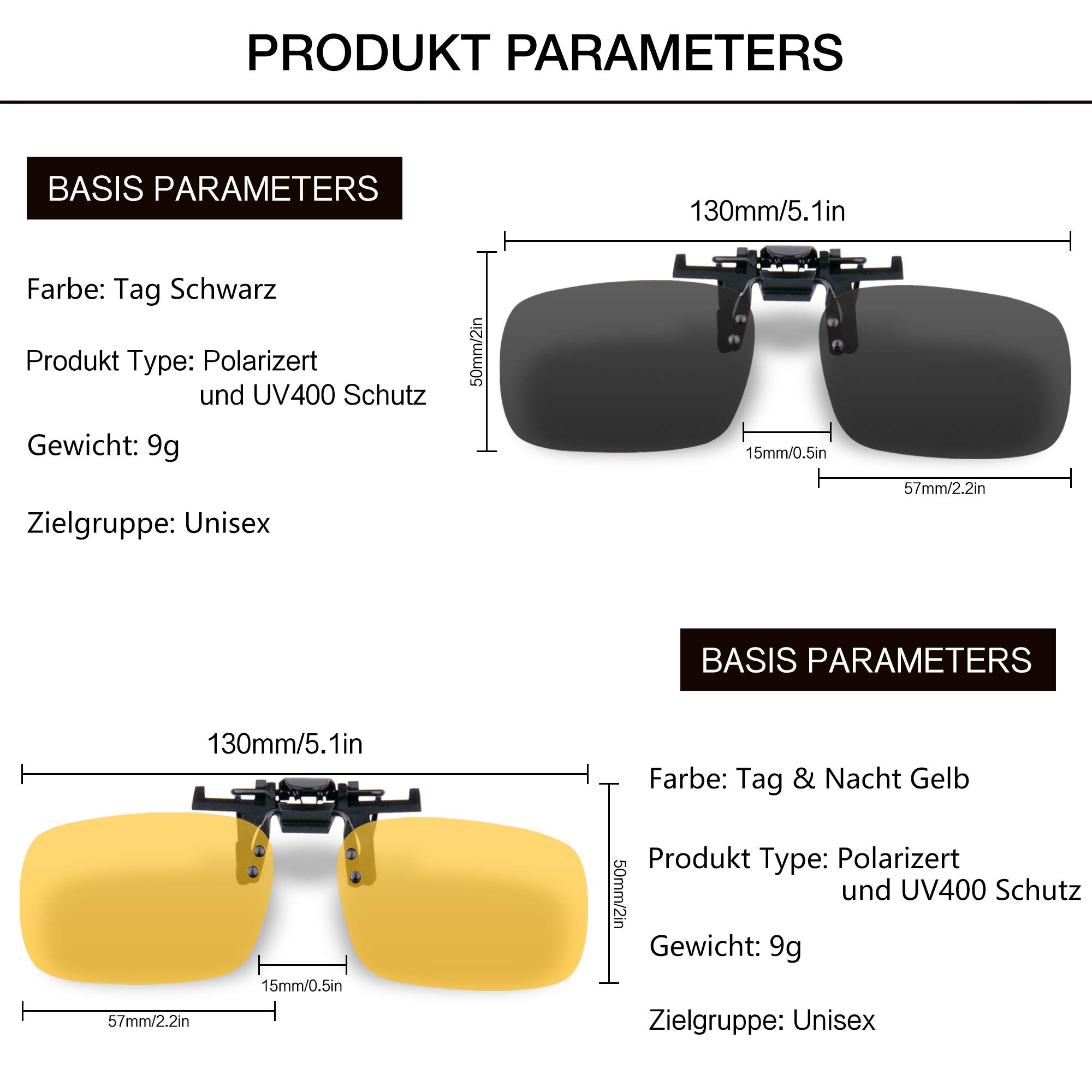 Conjunto de accesorios para gafas de sol, 2 unidades de clips con gafas polarizadas, contra la luz, para mujeres y hombres, unisex, soporte para gafas