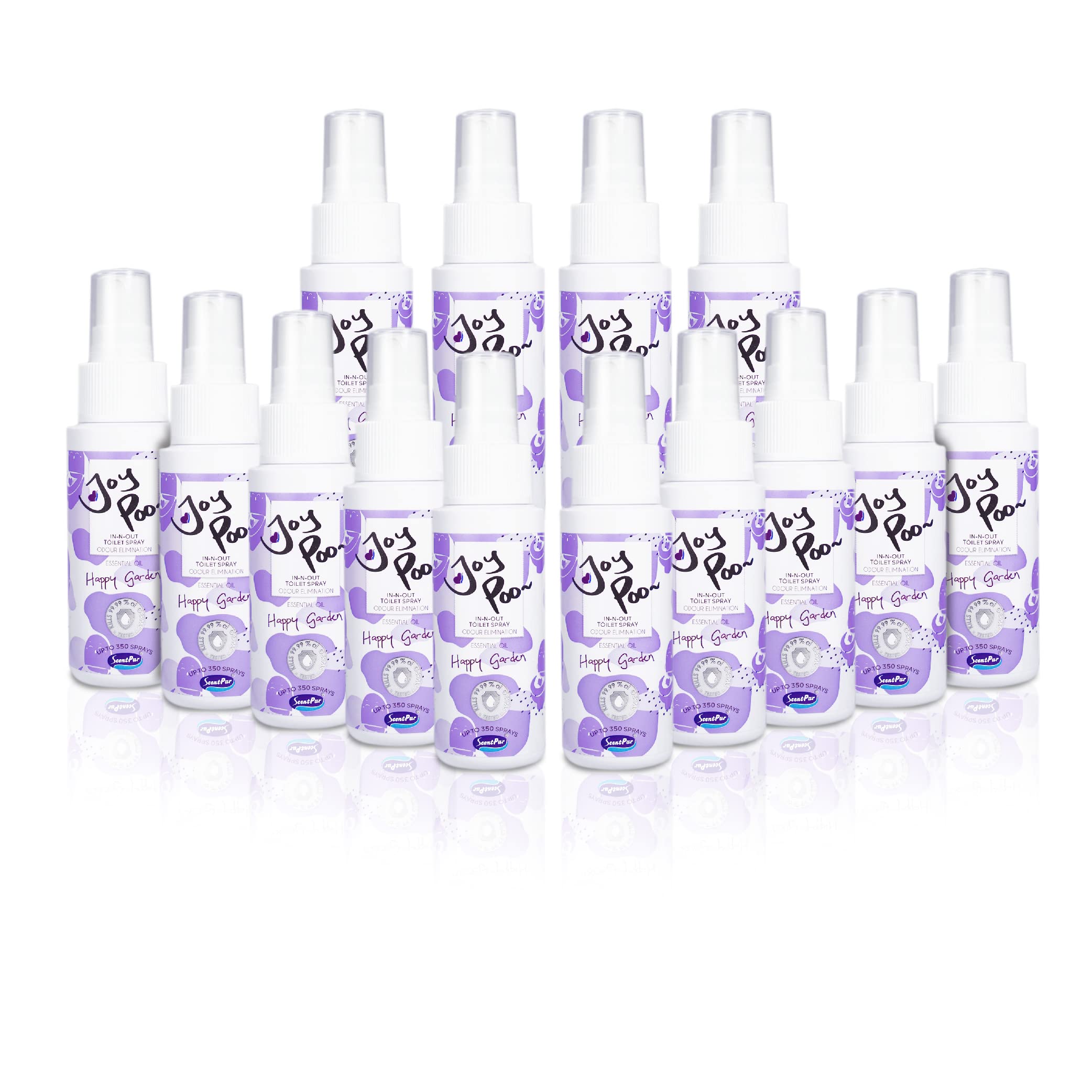 14x JoyPoo Toilet Odor Pleasant Smell Elimination Spray (Happy Garden) 2oz/Bottle, Natural Essential