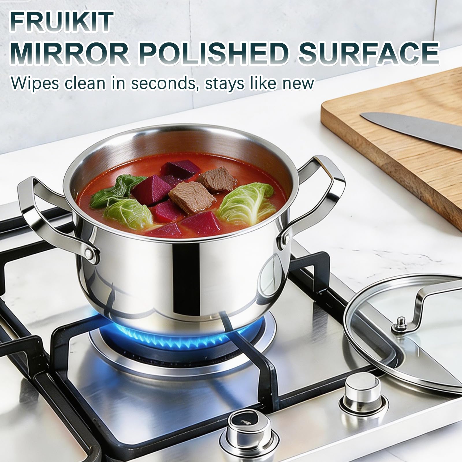 Batterie de Cuisine - 20 pièces Casseroles et Poêles en Acier Inoxydable, Poêle 30 CM, Sauteuse 18/20 CM, Casseroles 22/26 CM – Tous feux compatibles