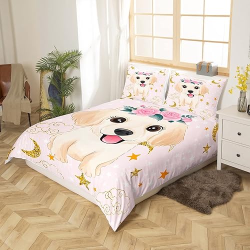 Miniatura 2 de Feelyou Funda de edredón para perro, tamaño Queen, funda de edredón de perro de dibujos animados, juego de ropa de cama para cachorros, diseño de
