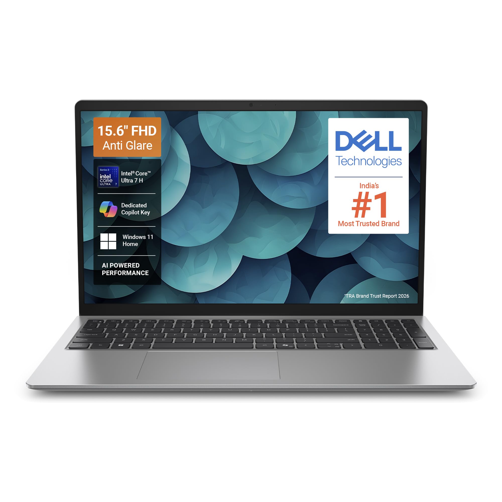 Dell 15 Ai Powered Laptop, Intel Core Ultra 7 255H, 16GB DDR5 RAM, 512GB SSD, 15.6" FHD Anti-Glare Display, Intel Arc Graphics, Backlit Keyboard, Dedicated Copilot Key, Silver, Win11 Home + MSO H&S'24