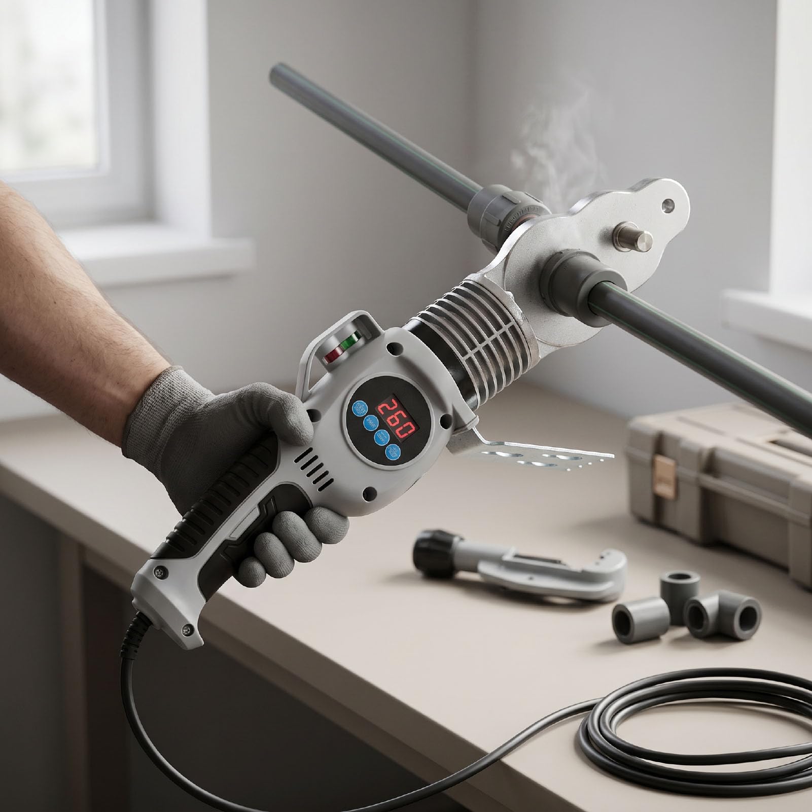 Fafeicy Saldatore a Fusione con Presa 1500 W, 0-300 ℃ Regolabile (Spina europea) | Kit idraulico 20 25 32 40 50 63 mm con custodia in alluminio, per PPR PE PP ABS Nylon