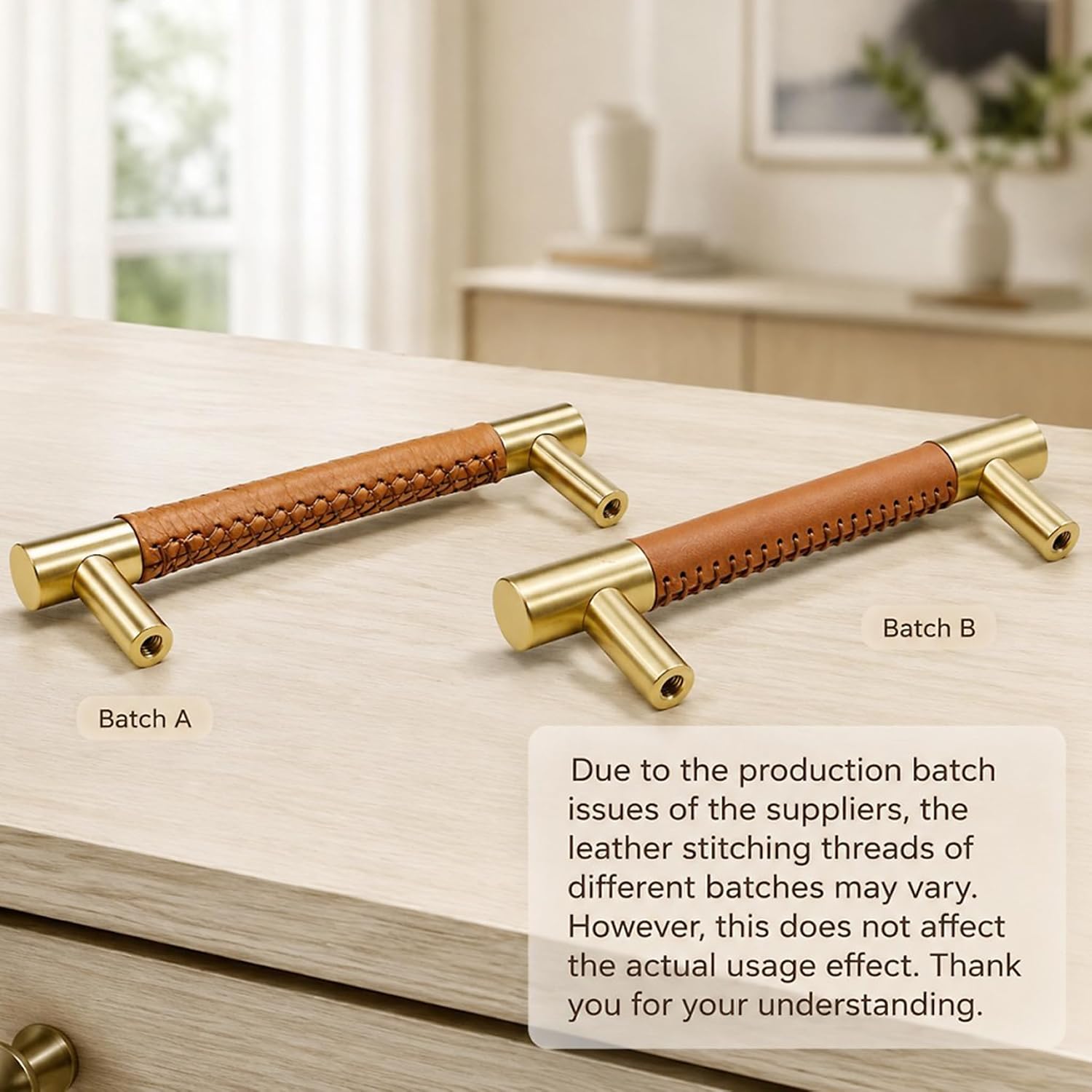 4.56 Inches Leather Wrapped Metal Pull 2Pcs, 3.78 Inches Hole Spacing image 2