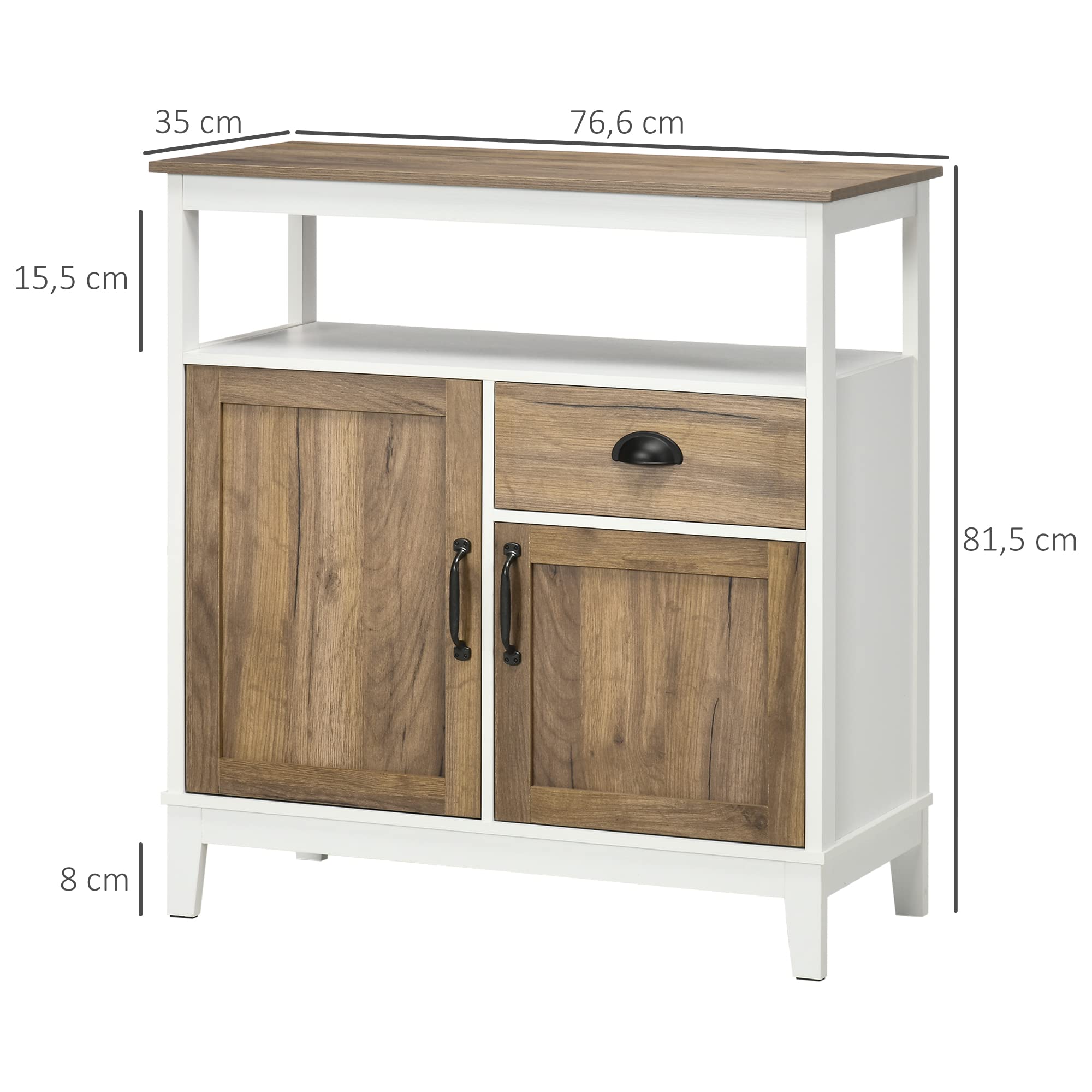 HOMCOM Aparador de Salón 2 Puertas Cajón 76,6x35x81,5 cm Blanco y Marrón | Armario Almacenaje de Madera, Estante Ajustable, para Comedor Cocina Dormitorio